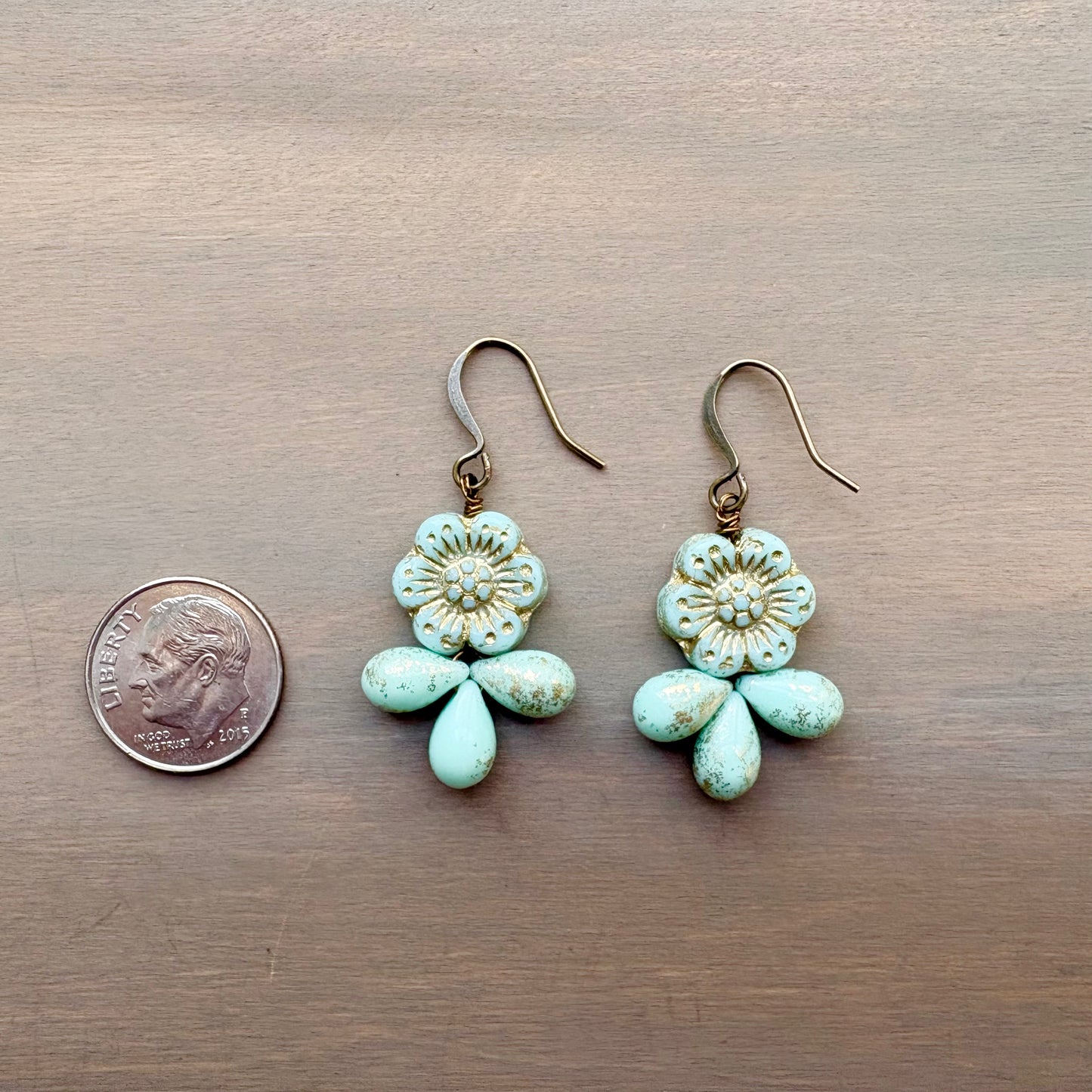 Golden Mint Flower Droplet Earrings