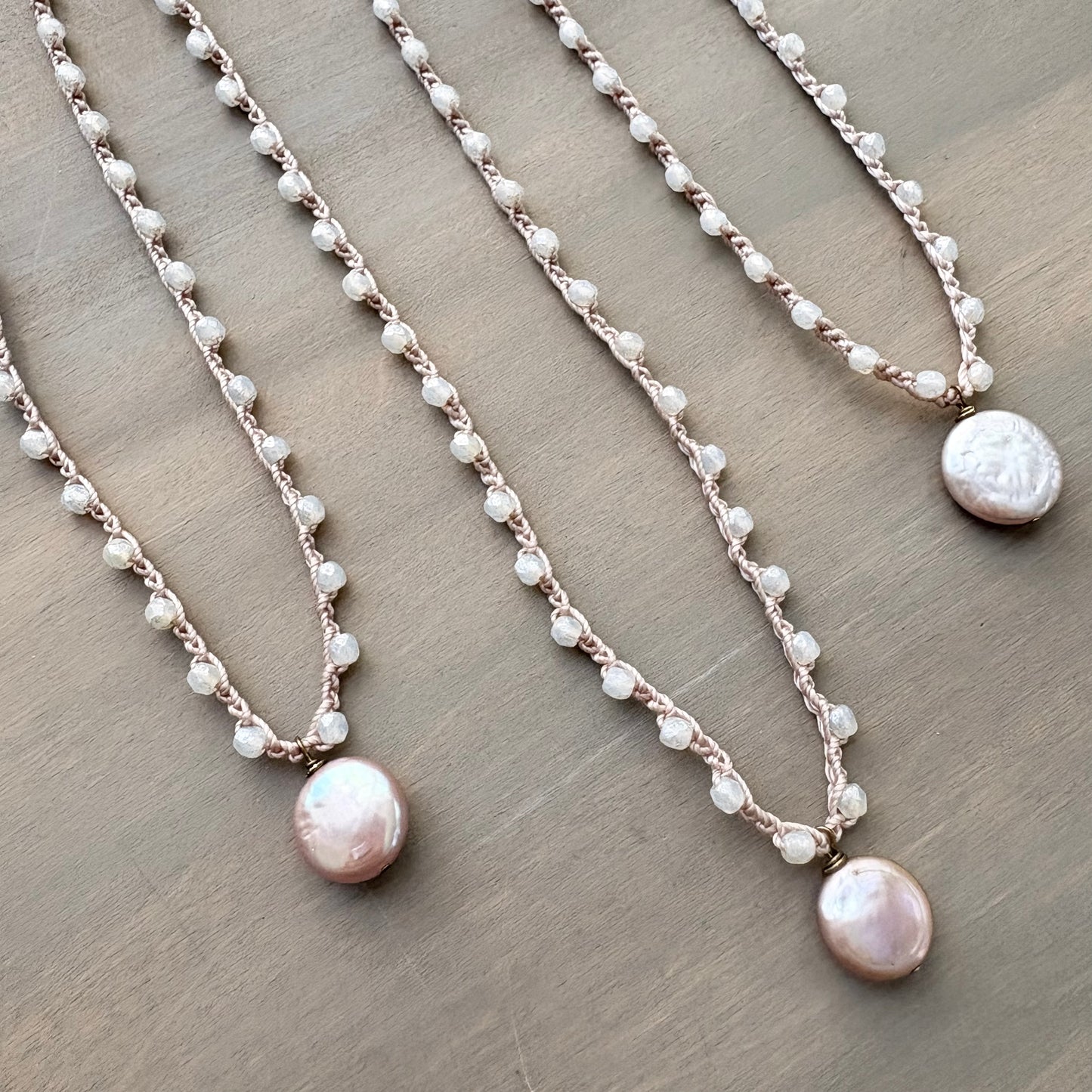 Blush Freshwater Coin Pearl Crocheted Necklace