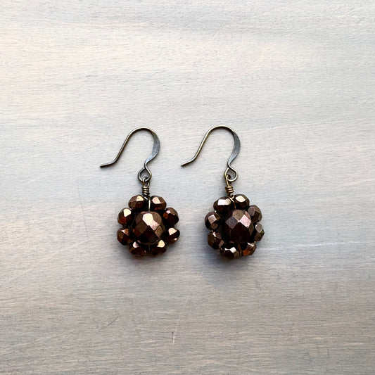 Chocolate Shimmer Crystal Flower Earrings