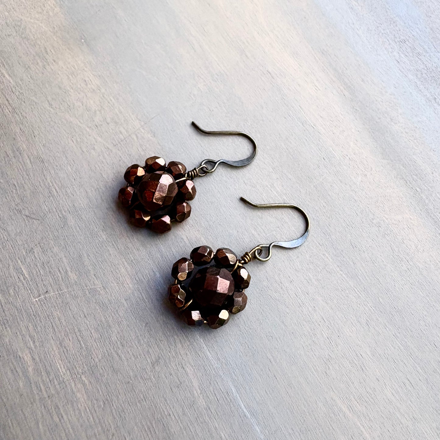 Chocolate Shimmer Crystal Flower Earrings