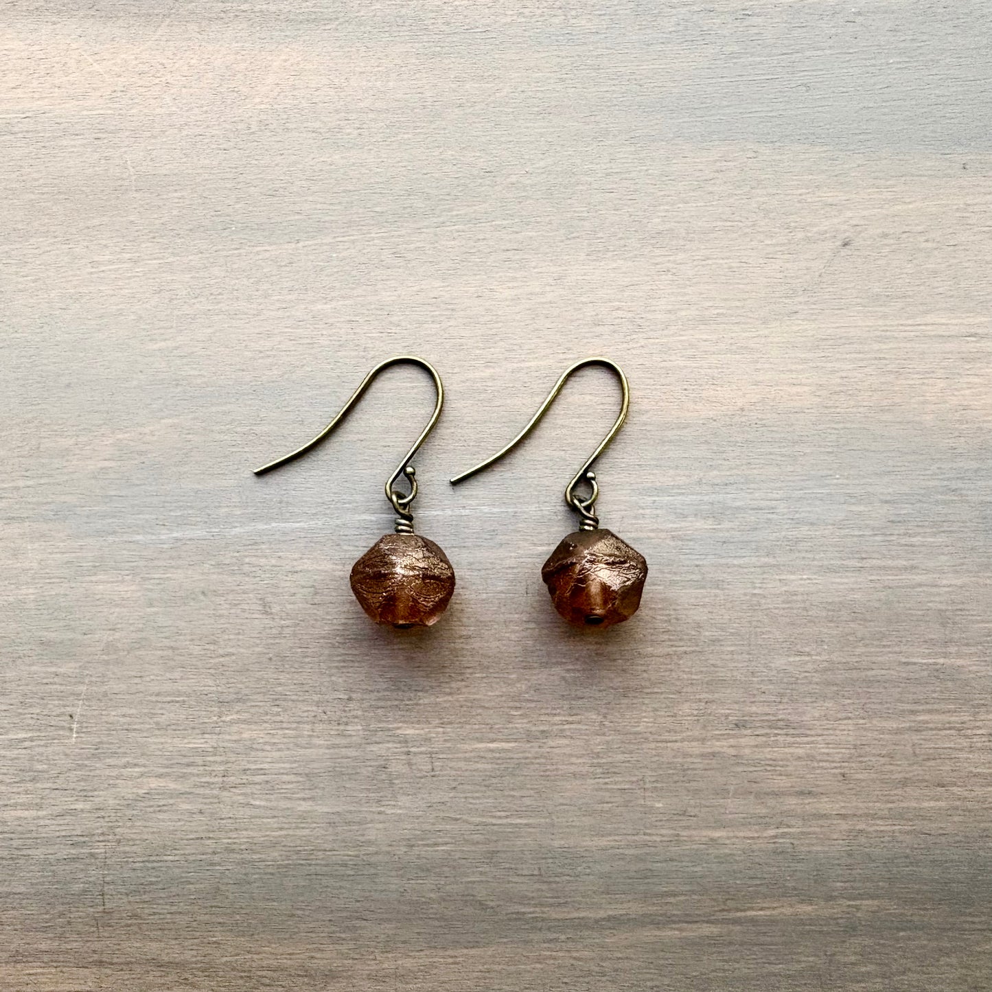 Baroque Cut Matte Copper Crystal Earrings