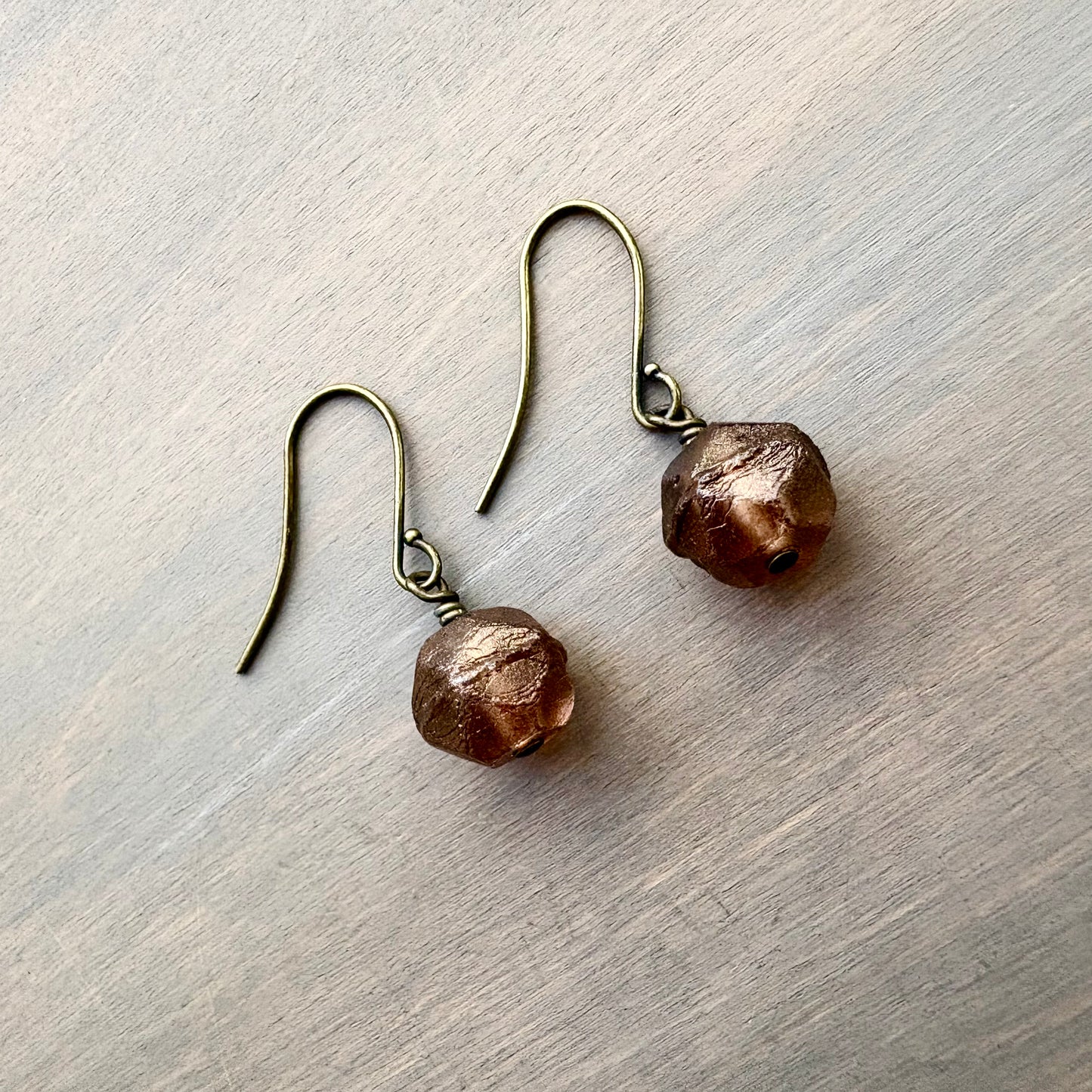 Baroque Cut Matte Copper Crystal Earrings