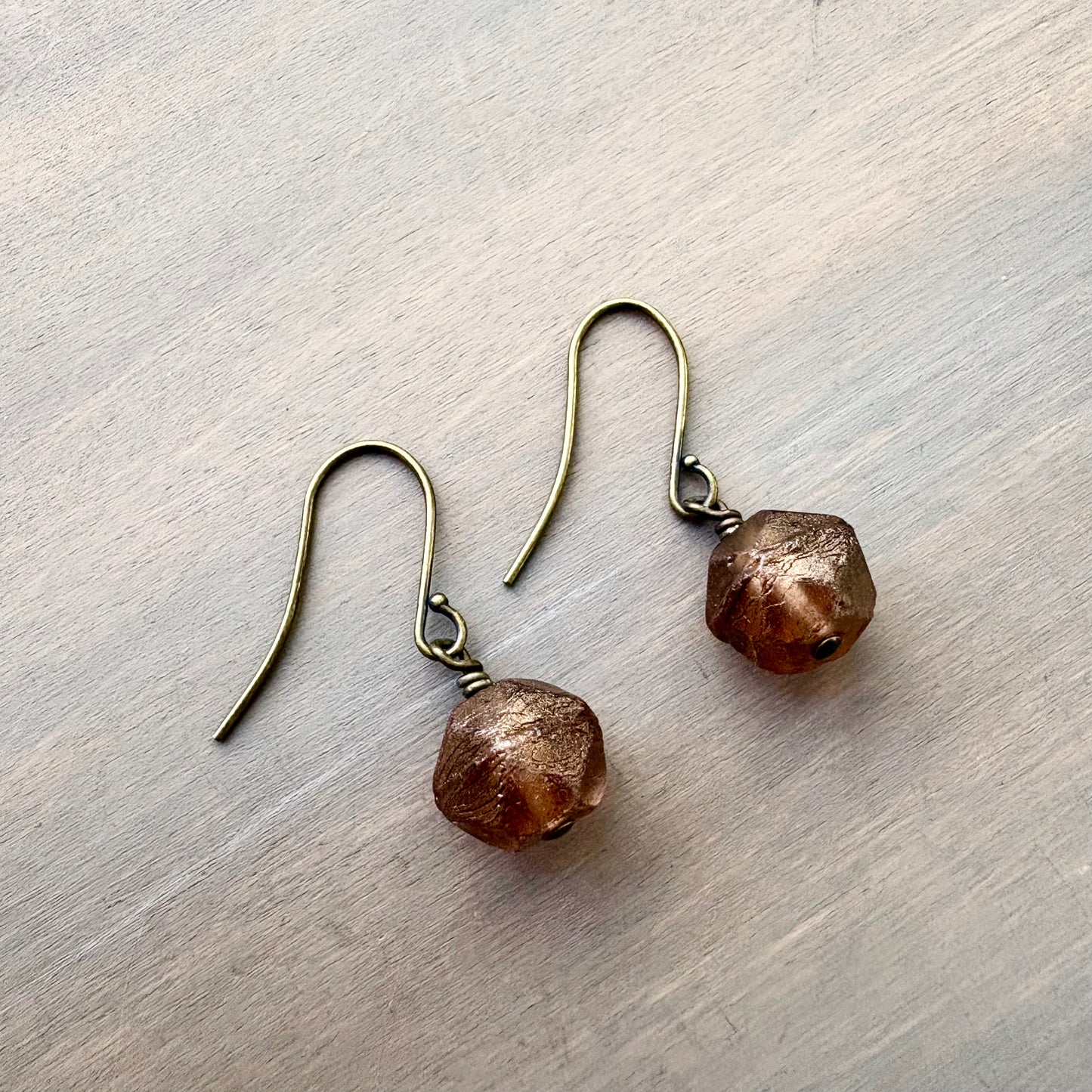 Baroque Cut Matte Copper Crystal Earrings