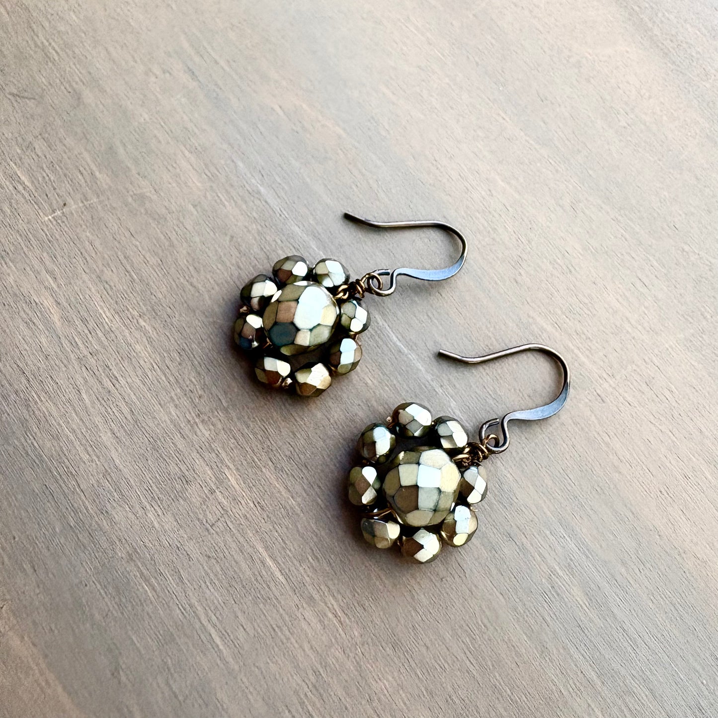 Crystal Flower Earrings In Warm Golden Beige