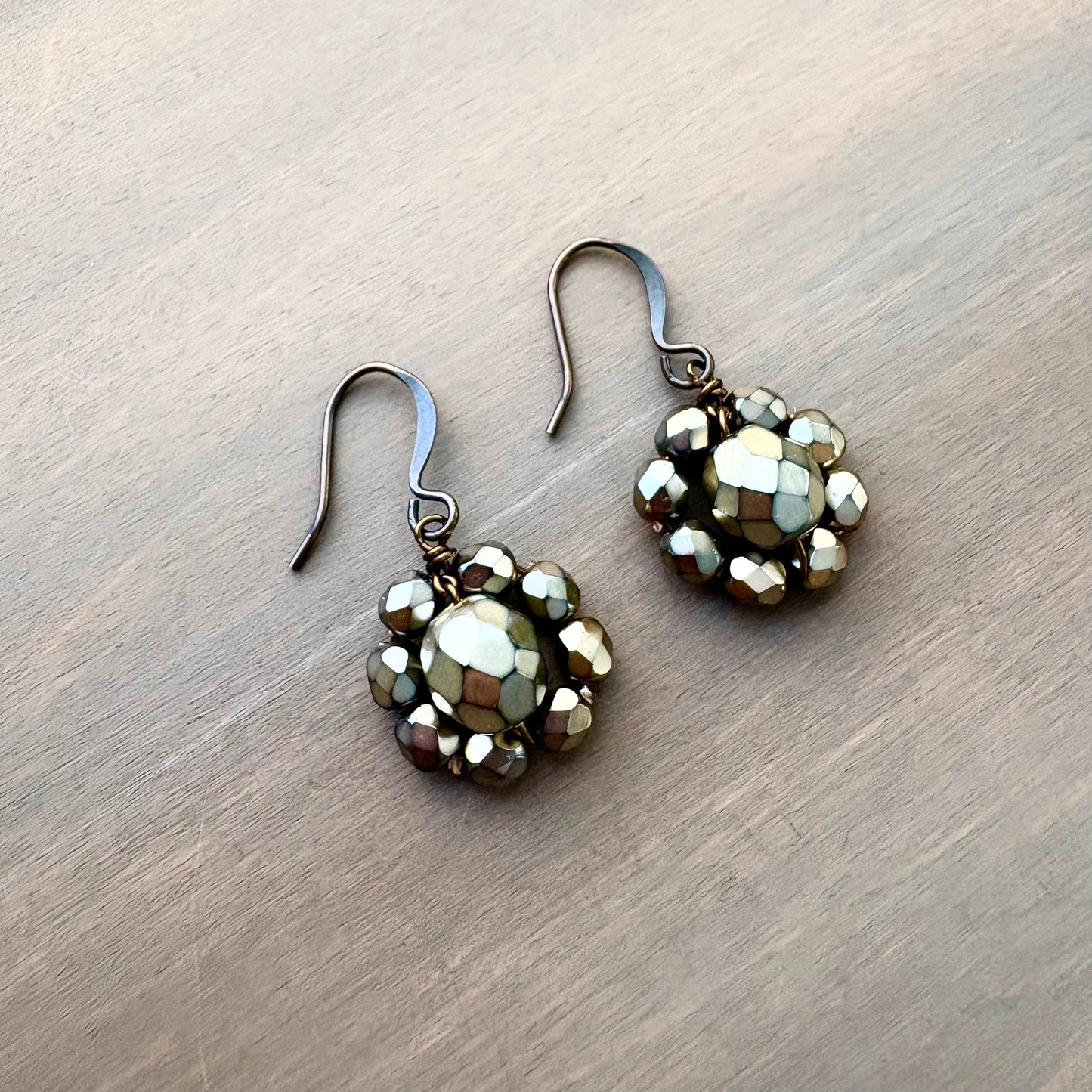 Crystal Flower Earrings In Warm Golden Beige