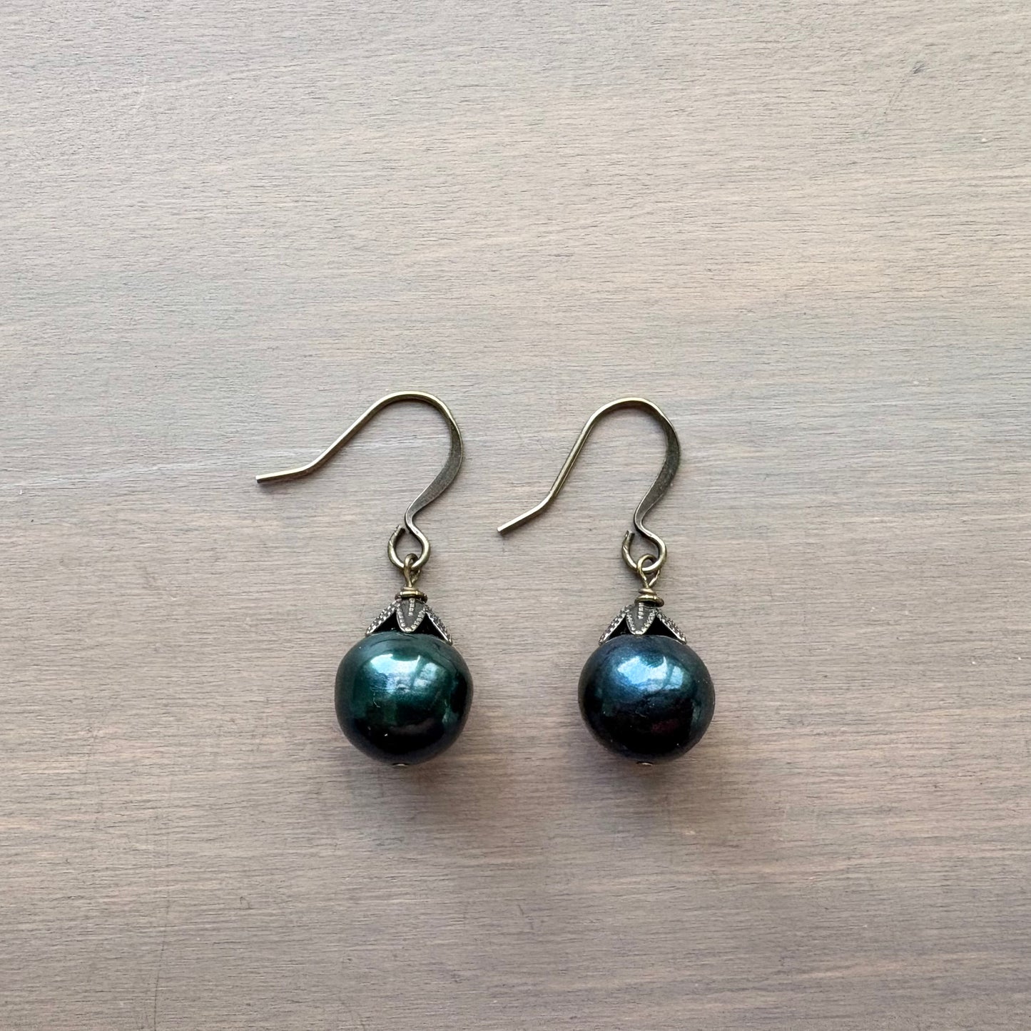 Deep Sea Green Freshwater Pearl Drop Earrings