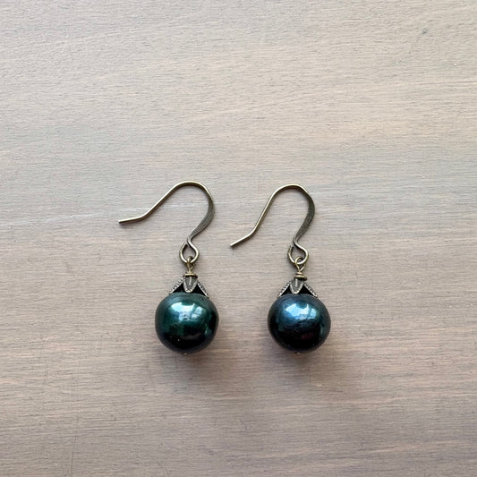 Deep Sea Green Freshwater Pearl Drop Earrings