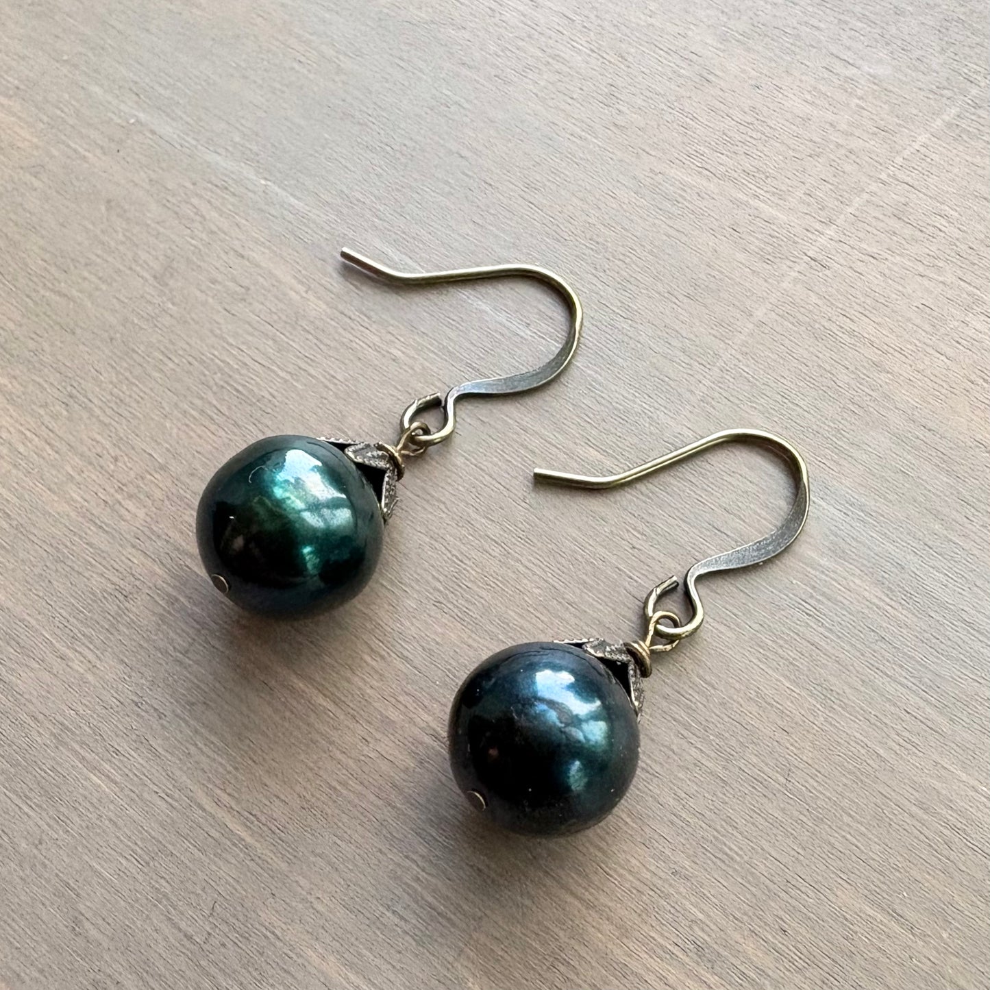 Deep Sea Green Freshwater Pearl Drop Earrings