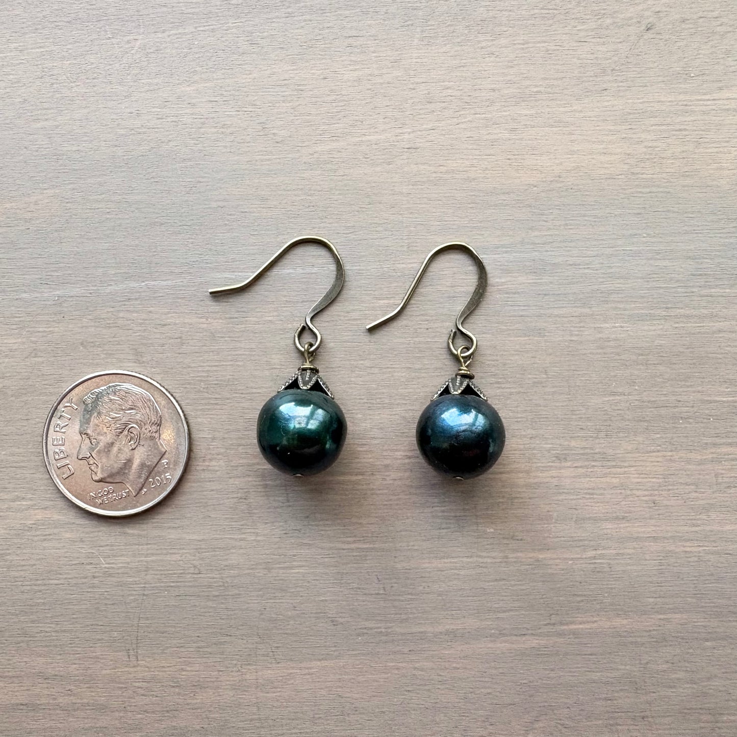 Deep Sea Green Freshwater Pearl Drop Earrings