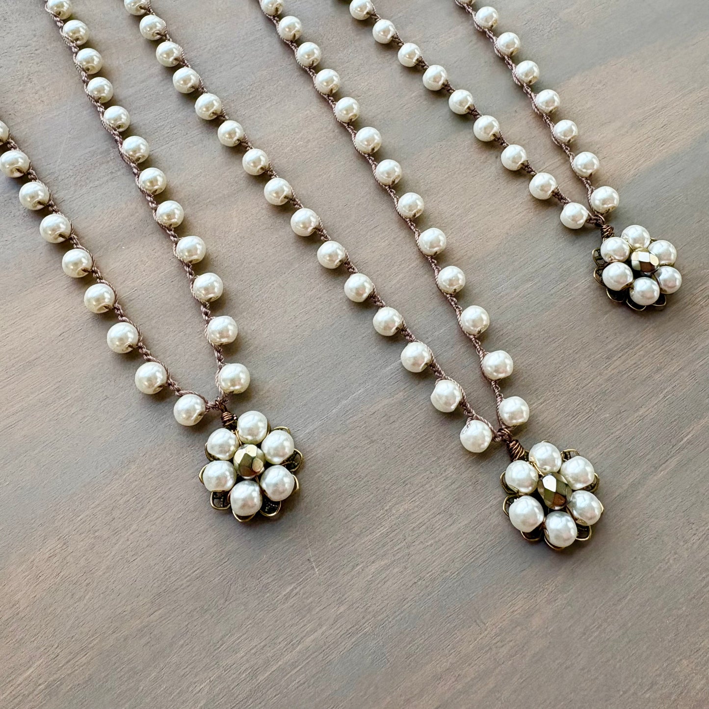Baroque Flower Handmade Pendant with Glass Pearls, Perfect For Brides