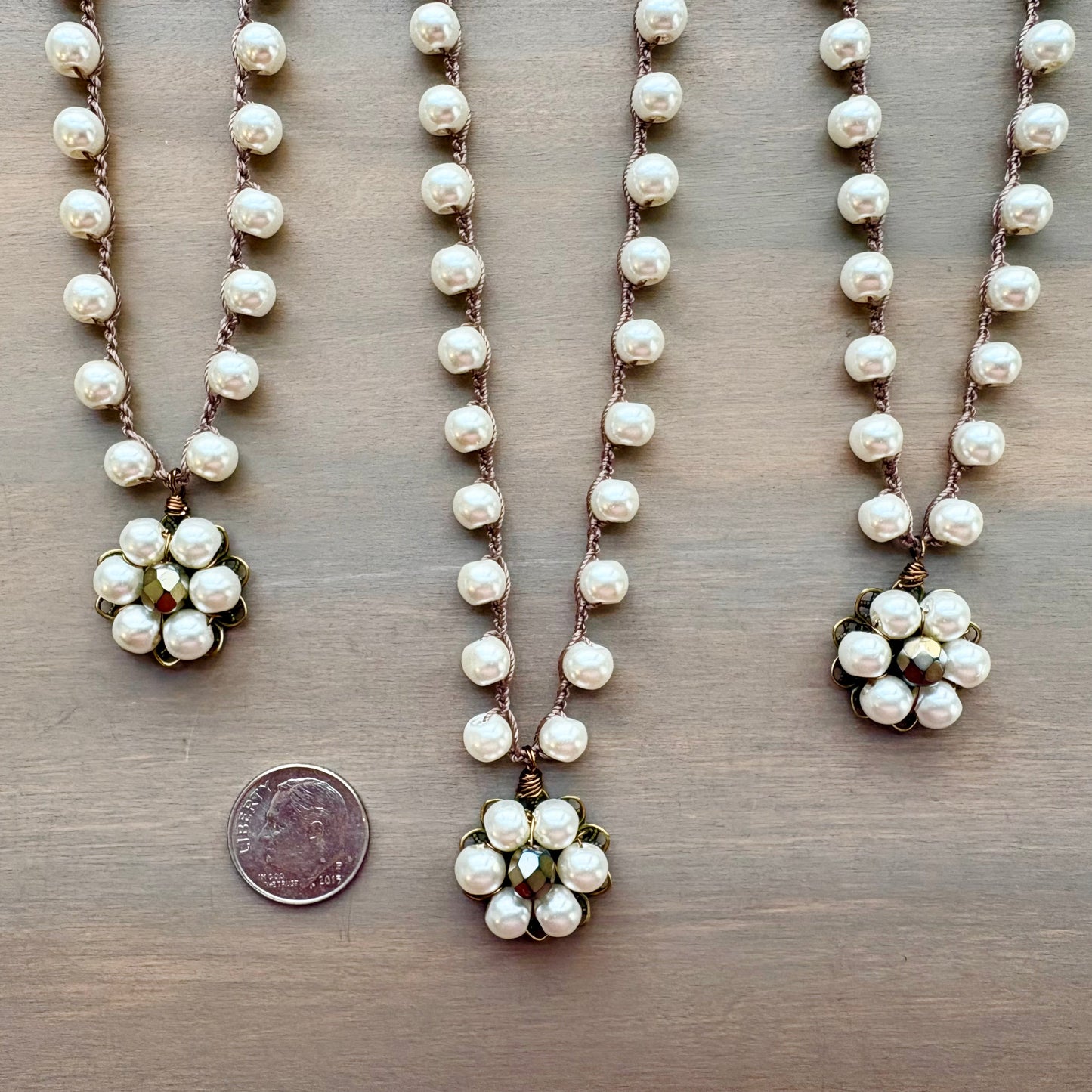 Baroque Flower Handmade Pendant with Glass Pearls, Perfect For Brides