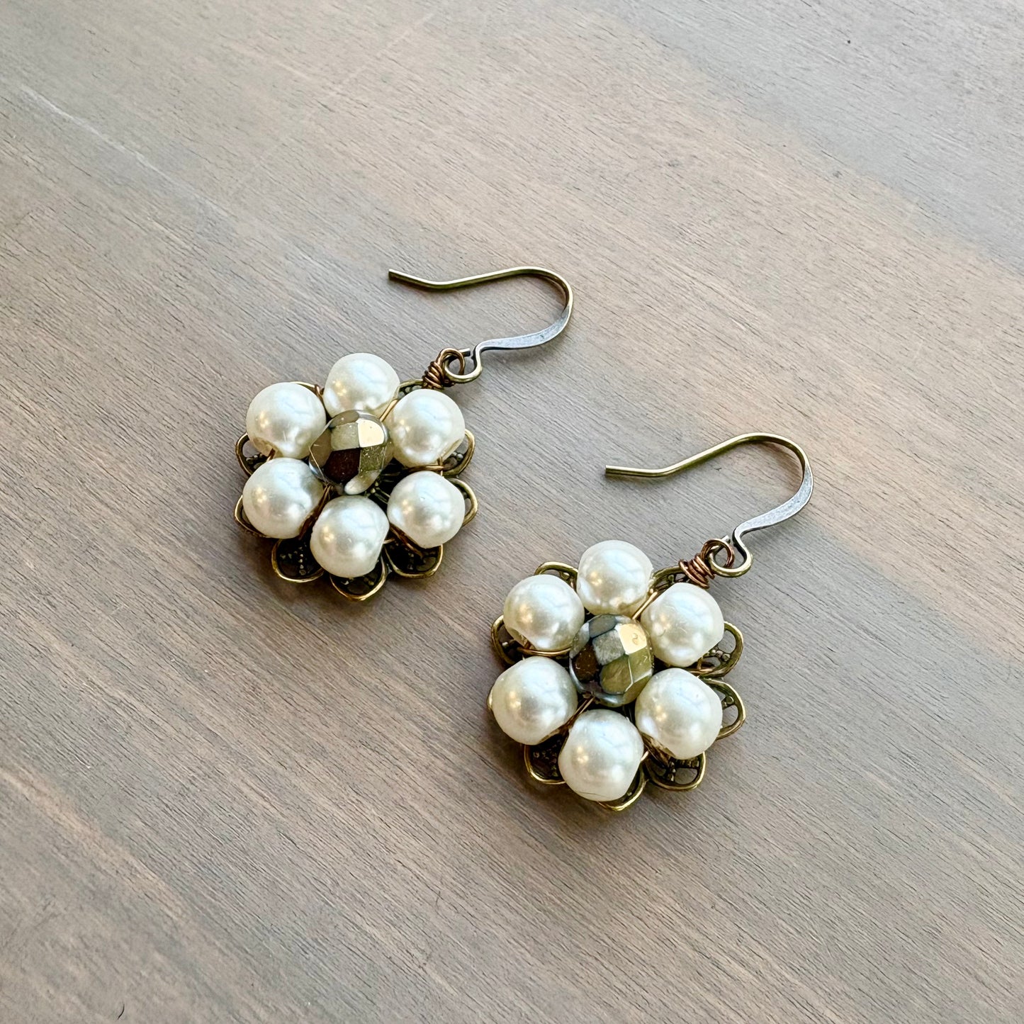 Baroque Glass Pearl Flower Earrings, Lovely For Brides