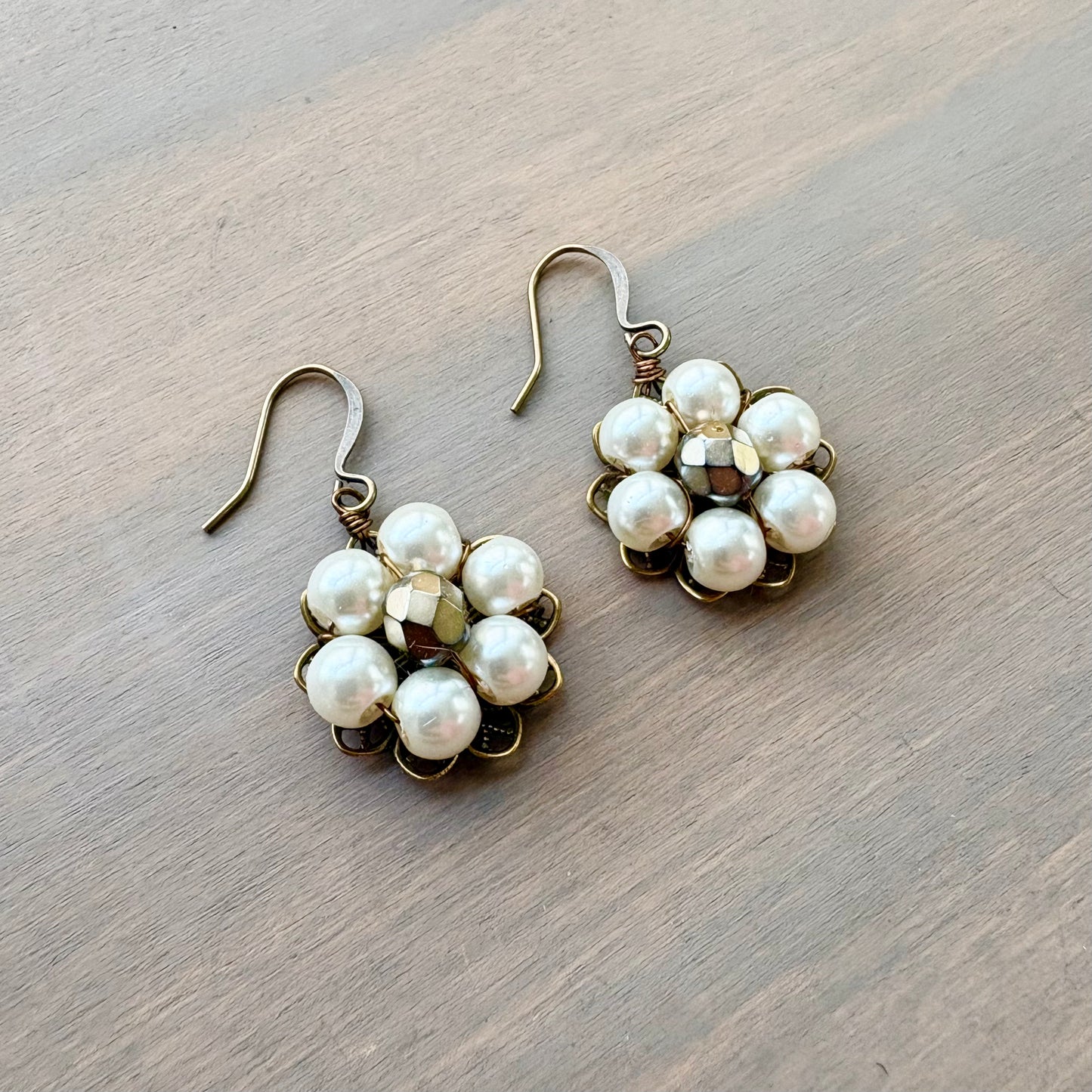 Baroque Glass Pearl Flower Earrings, Lovely For Brides