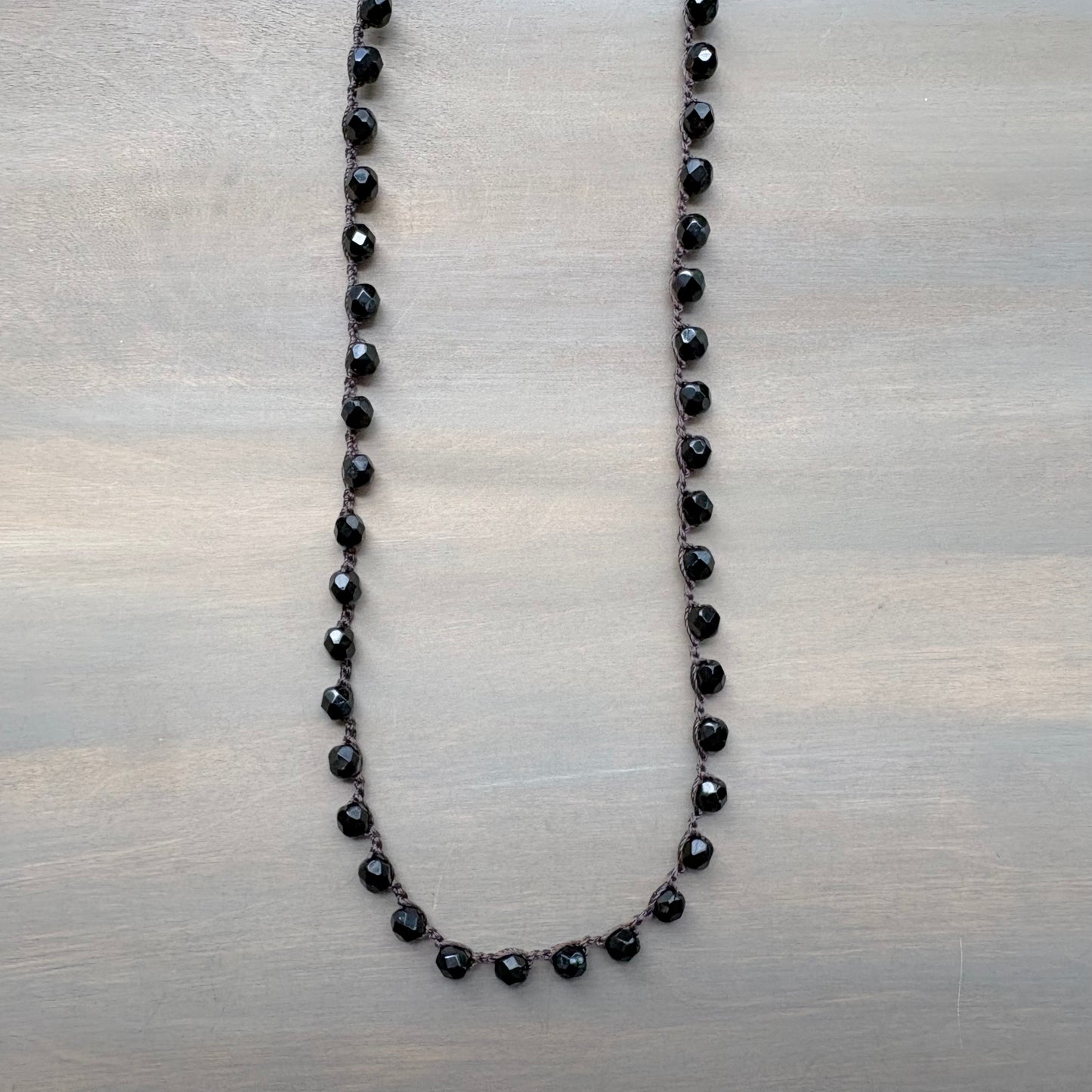 Long Crystal Necklace in Jet Black