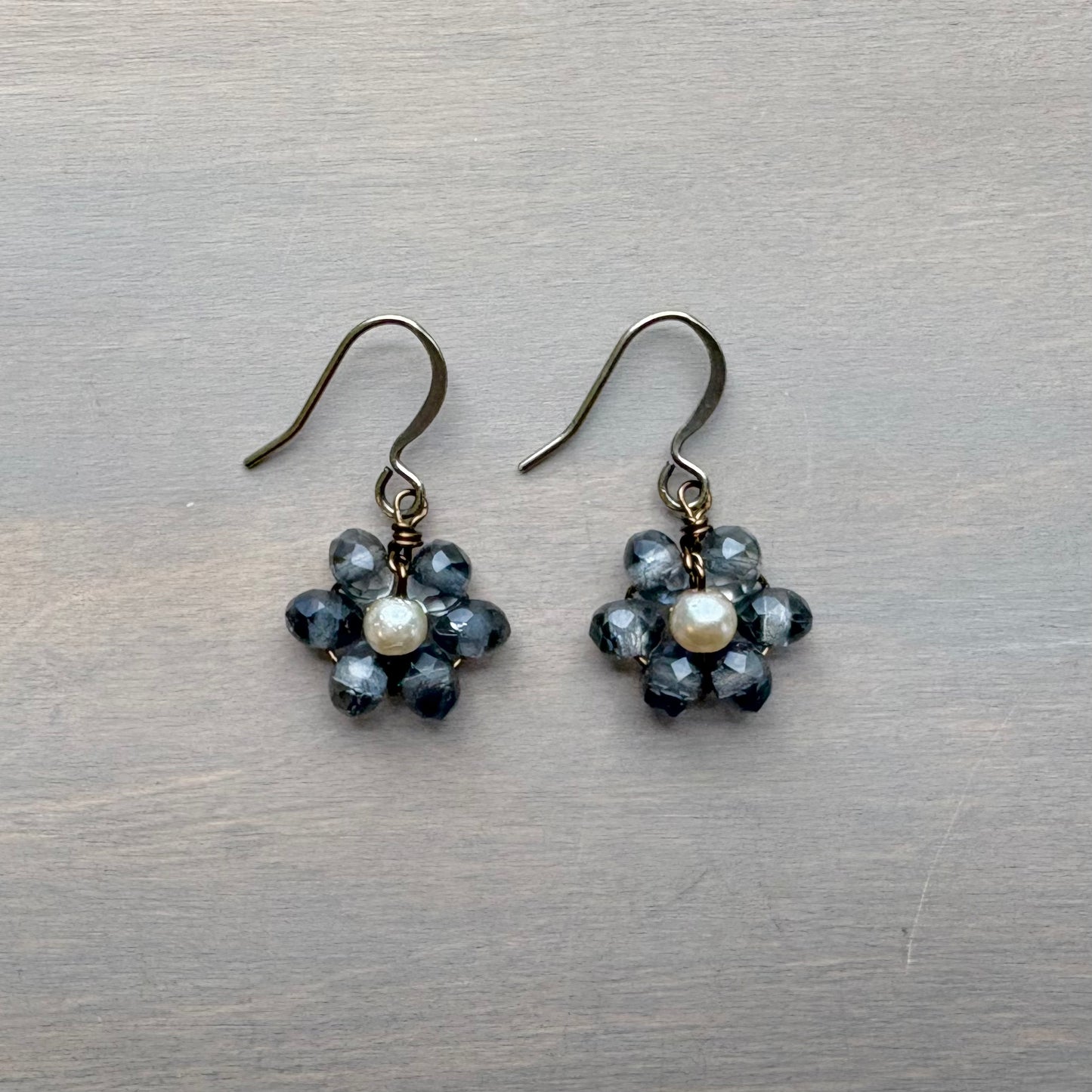 Beach Bloom Flower Earrings In Smoky Denim Blue