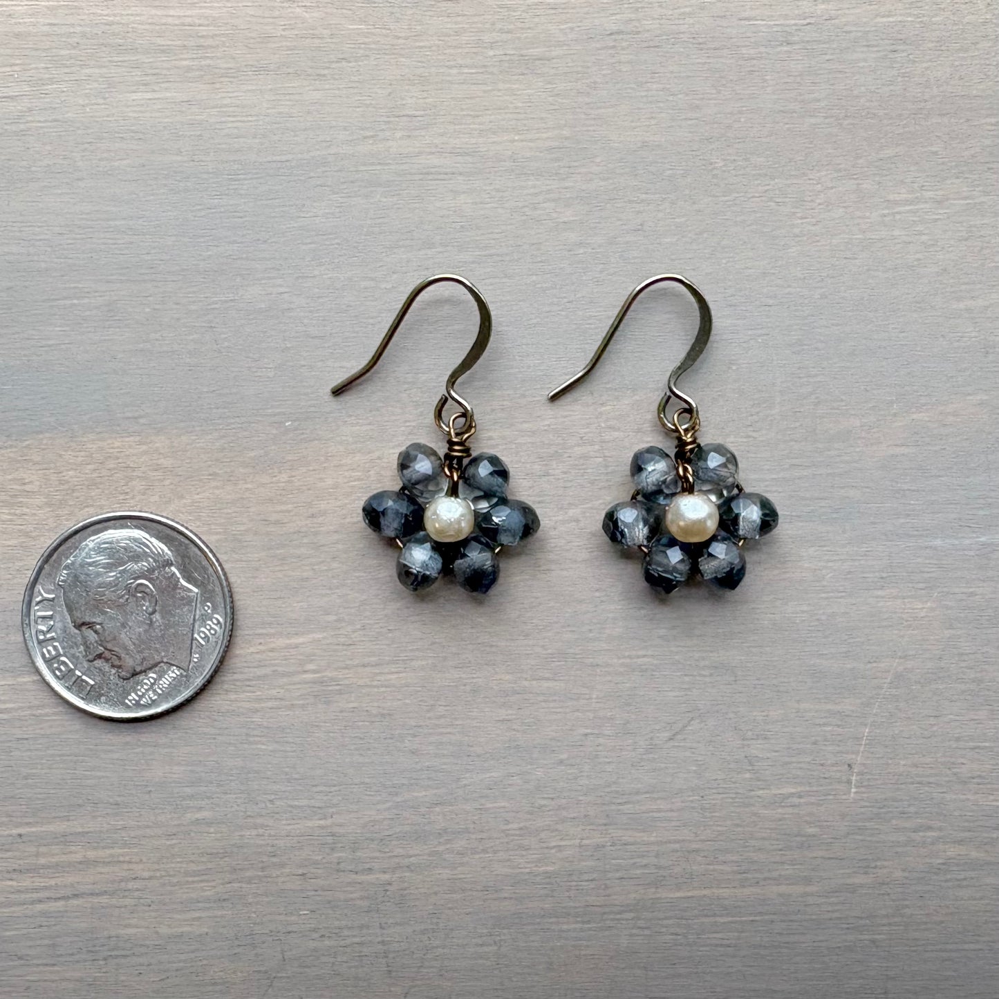 Beach Bloom Flower Earrings In Smoky Denim Blue
