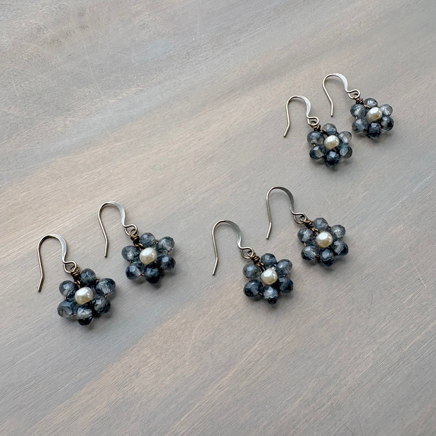 Beach Bloom Flower Earrings In Smoky Denim Blue