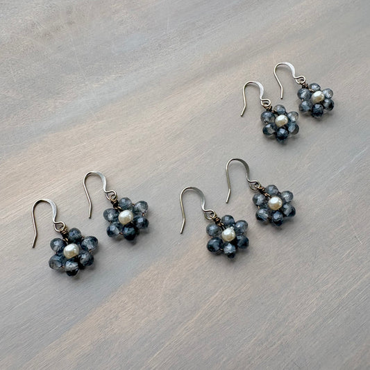 Beach Bloom Flower Earrings In Smoky Denim Blue