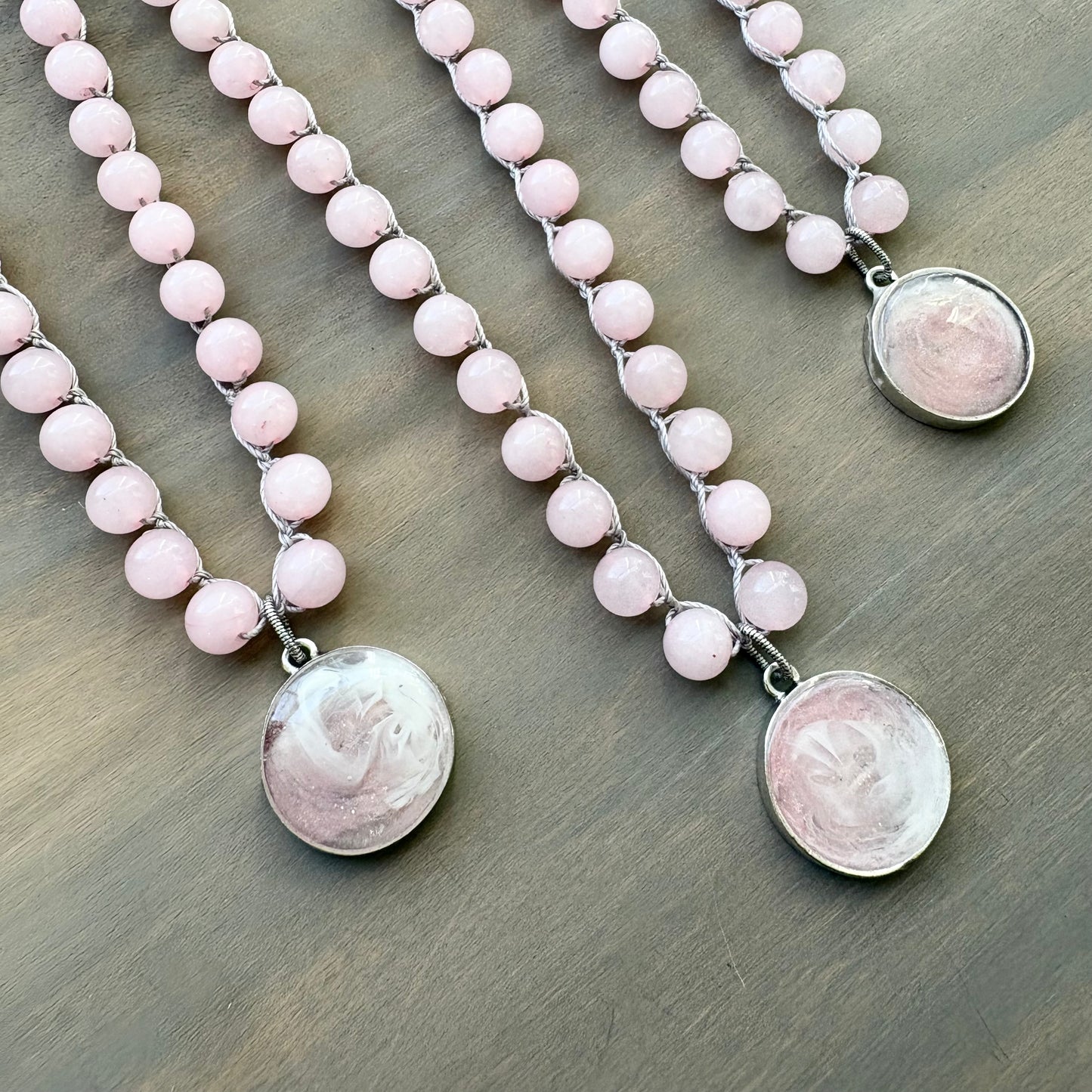 Rose Quartz Bubble Portal Hand Made Crocheted Necklace