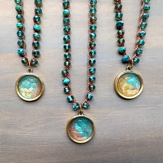 Sunset Beach Crocheted Crystal Portal Necklace