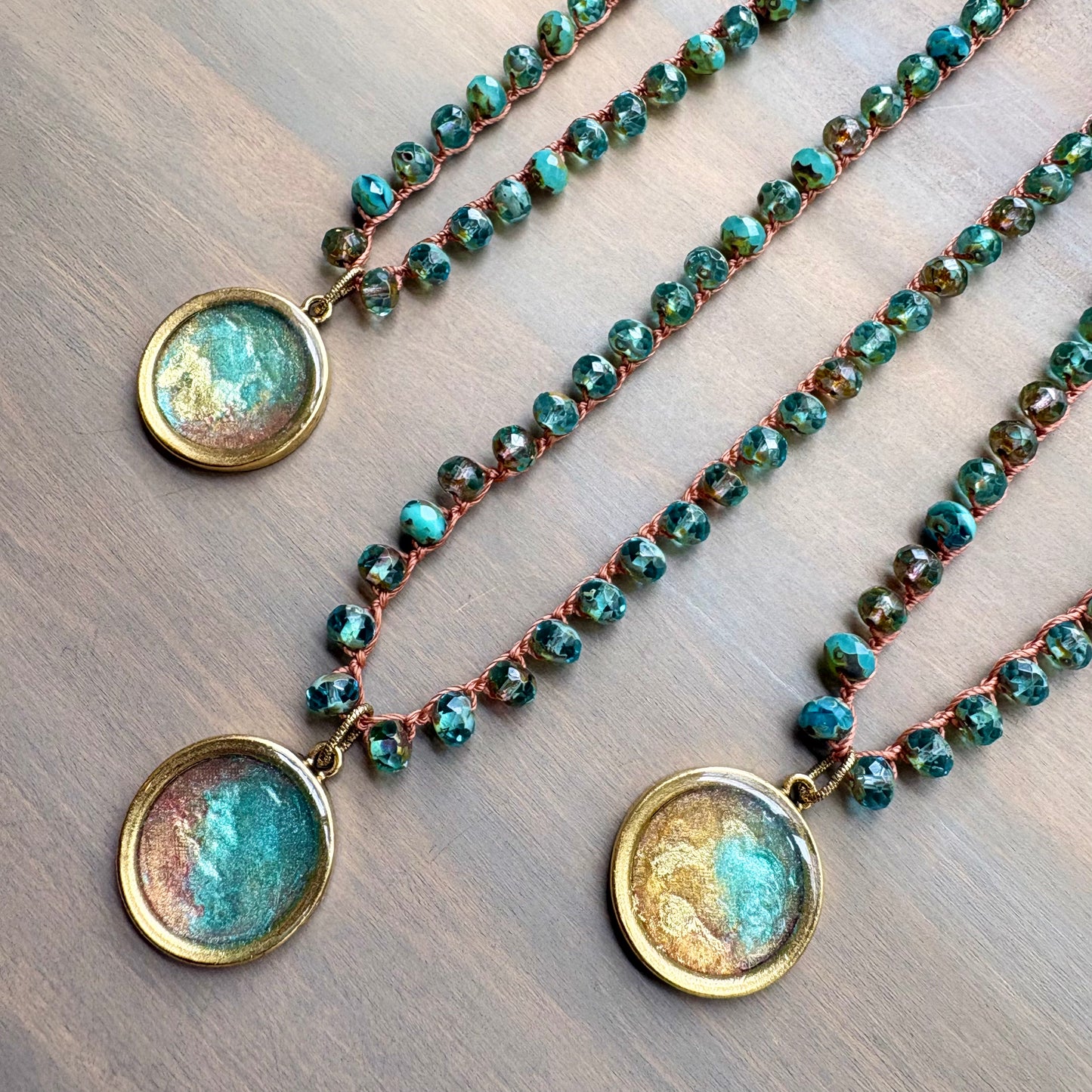 Sunset Beach Crocheted Crystal Portal Necklace