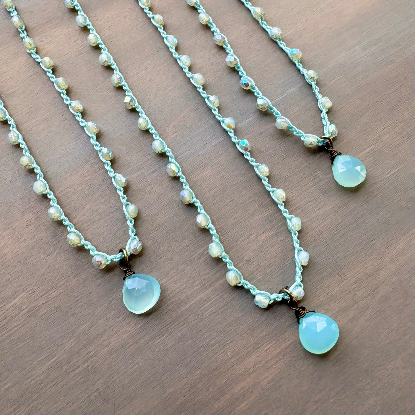 Dainty Chalcedony Drop Crocheted Beach Layering Necklace