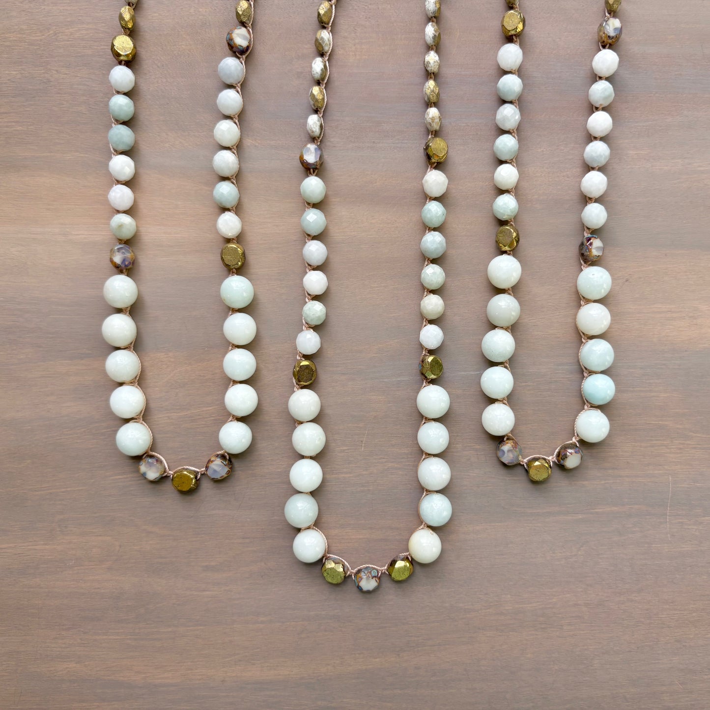 Amazonite And Crystal Seaside  Charm Crocheted  Necklace