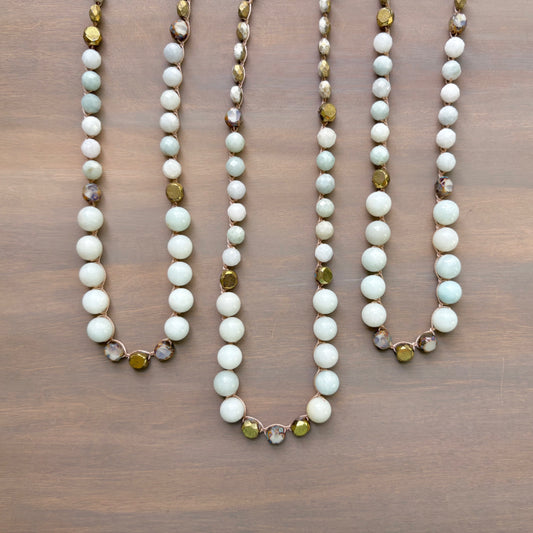 Amazonite And Crystal Seaside  Charm Crocheted  Necklace