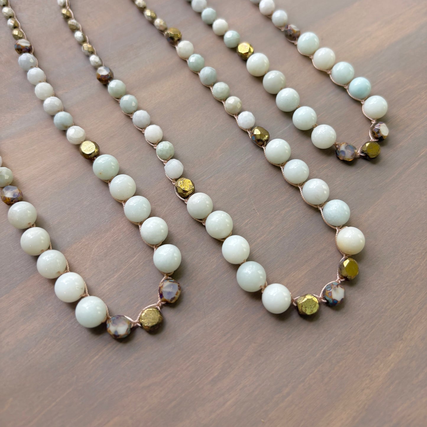 Amazonite And Crystal Seaside  Charm Crocheted  Necklace