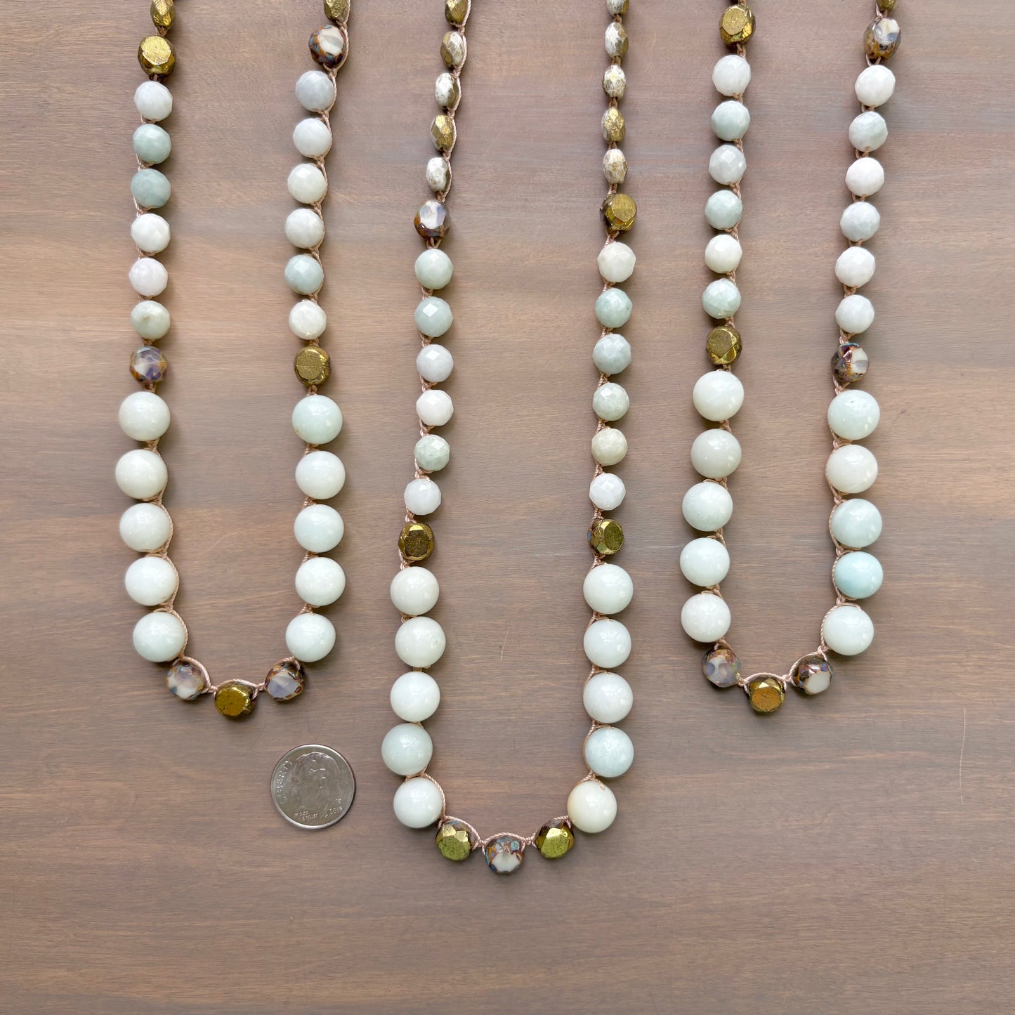 Amazonite And Crystal Seaside  Charm Crocheted  Necklace