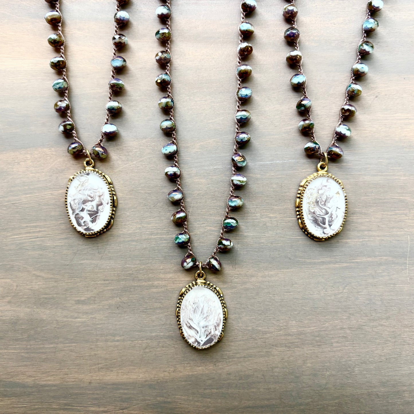 Dendrite Portal Necklace with Handcrafted Pendant and Crocheted Crystal