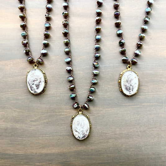 Dendrite Portal Necklace with Handcrafted Pendant and Crocheted Crystal