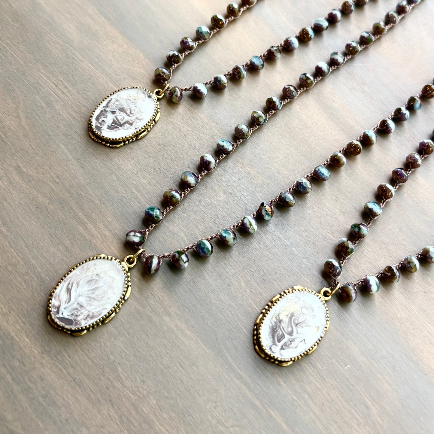 Dendrite Portal Necklace with Handcrafted Pendant and Crocheted Crystal