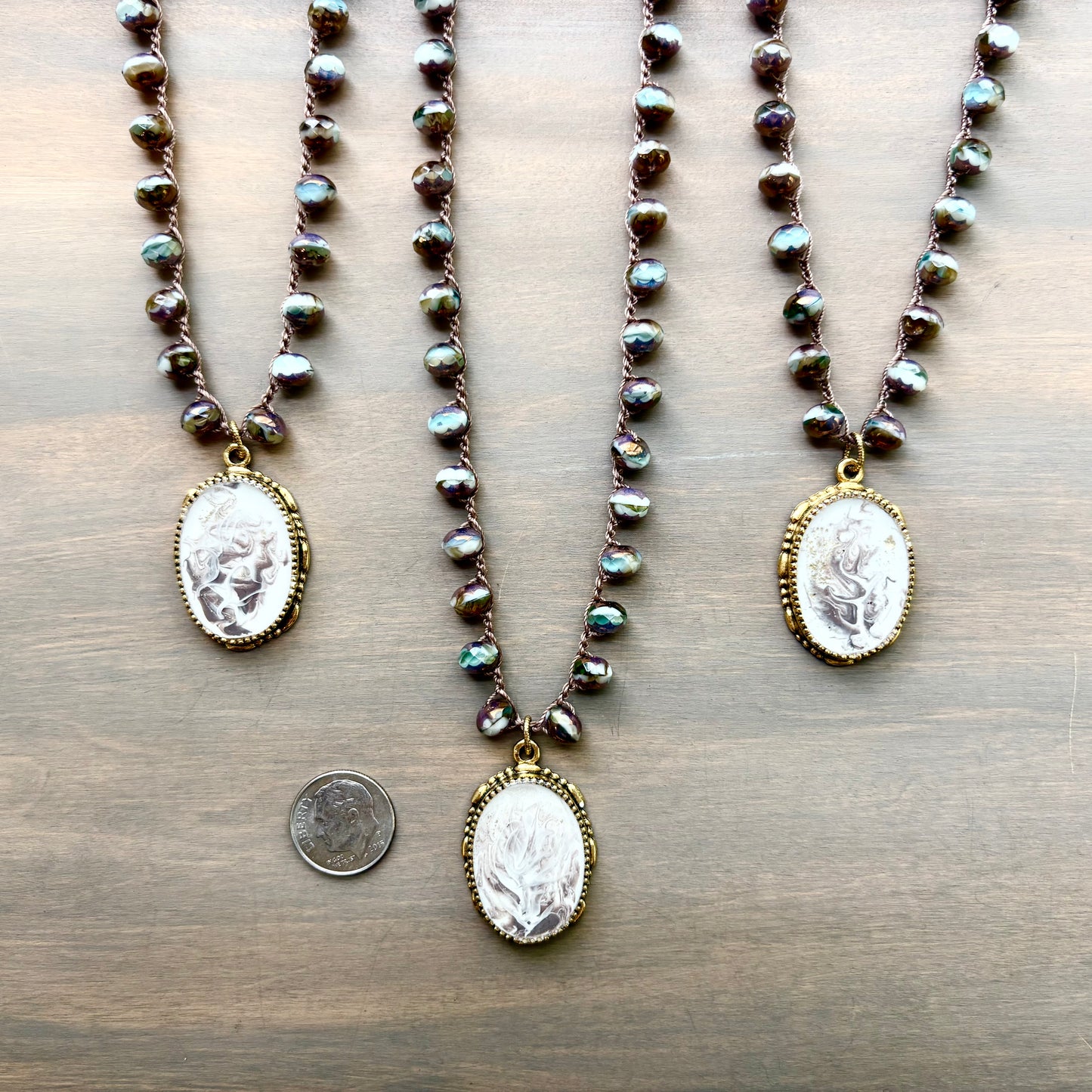 Dendrite Portal Necklace with Handcrafted Pendant and Crocheted Crystal