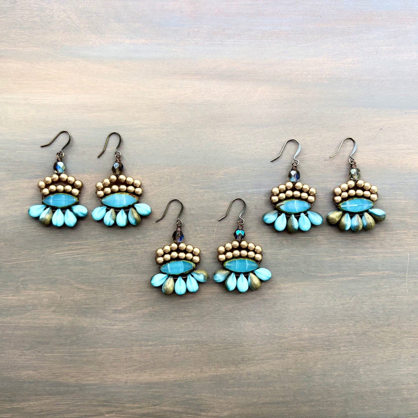 Golden Aqua Boho Beach Earrings