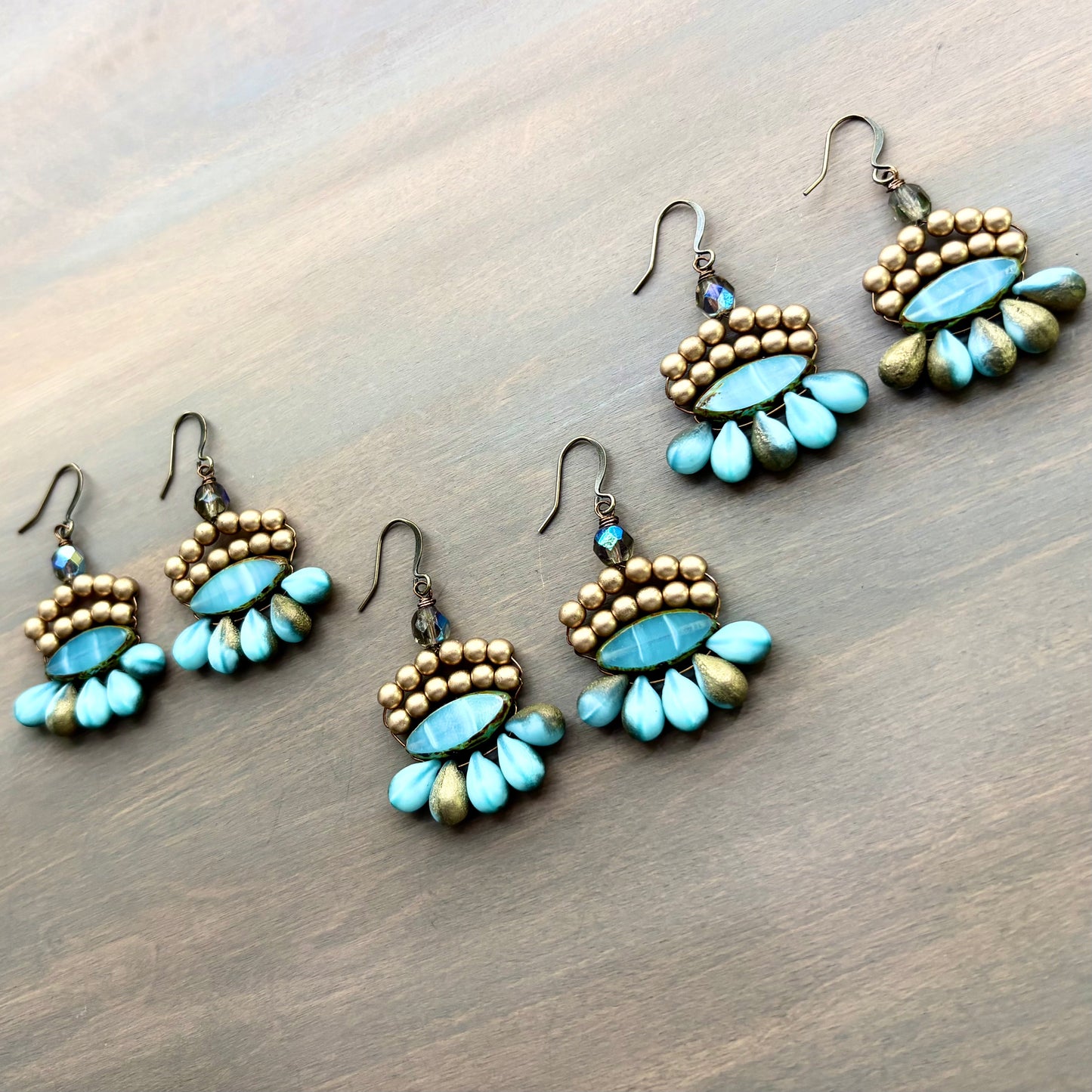 Golden Aqua Boho Beach Earrings