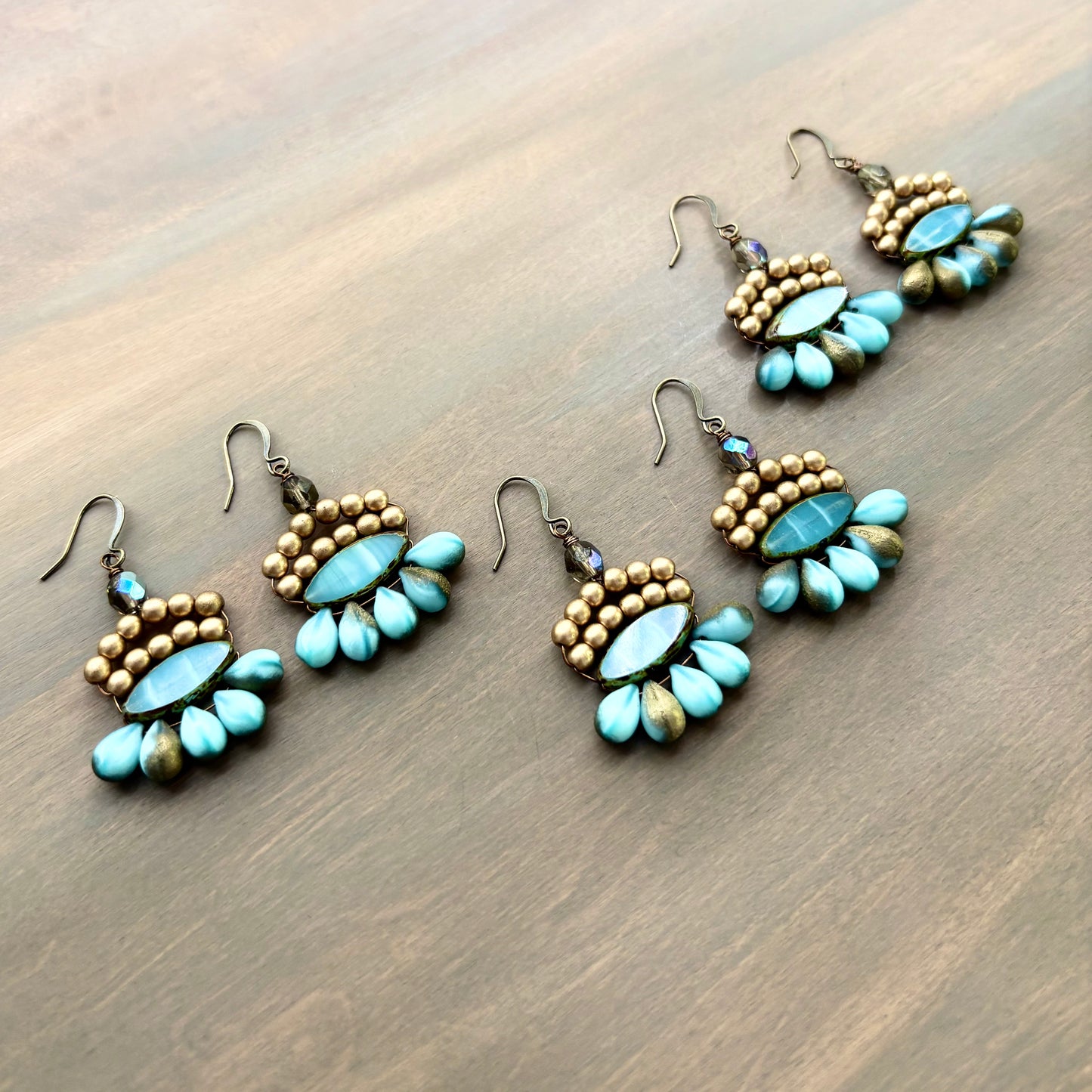 Golden Aqua Boho Beach Earrings