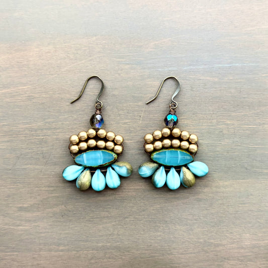Golden Aqua Boho Beach Earrings