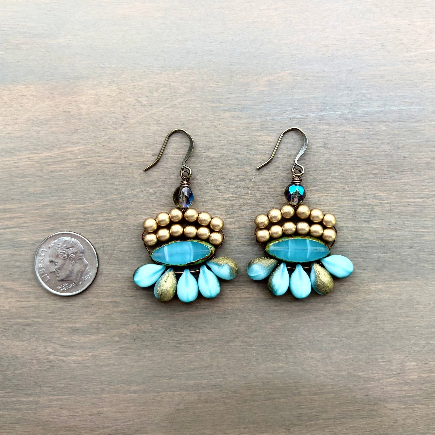 Golden Aqua Boho Beach Earrings