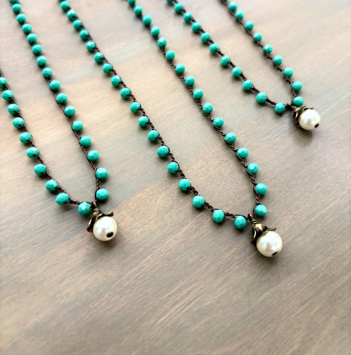 Tropical Aqua Crystal Beach Necklace With Glass Pearl Drop