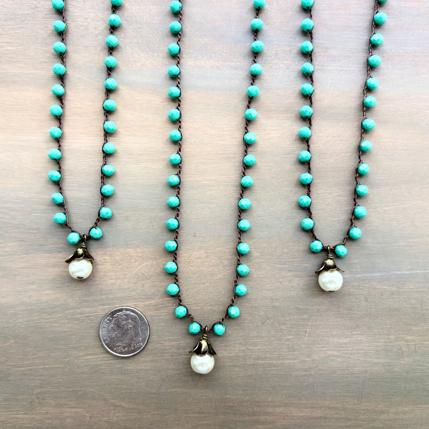 Tropical Aqua Crystal Beach Necklace With Glass Pearl Drop