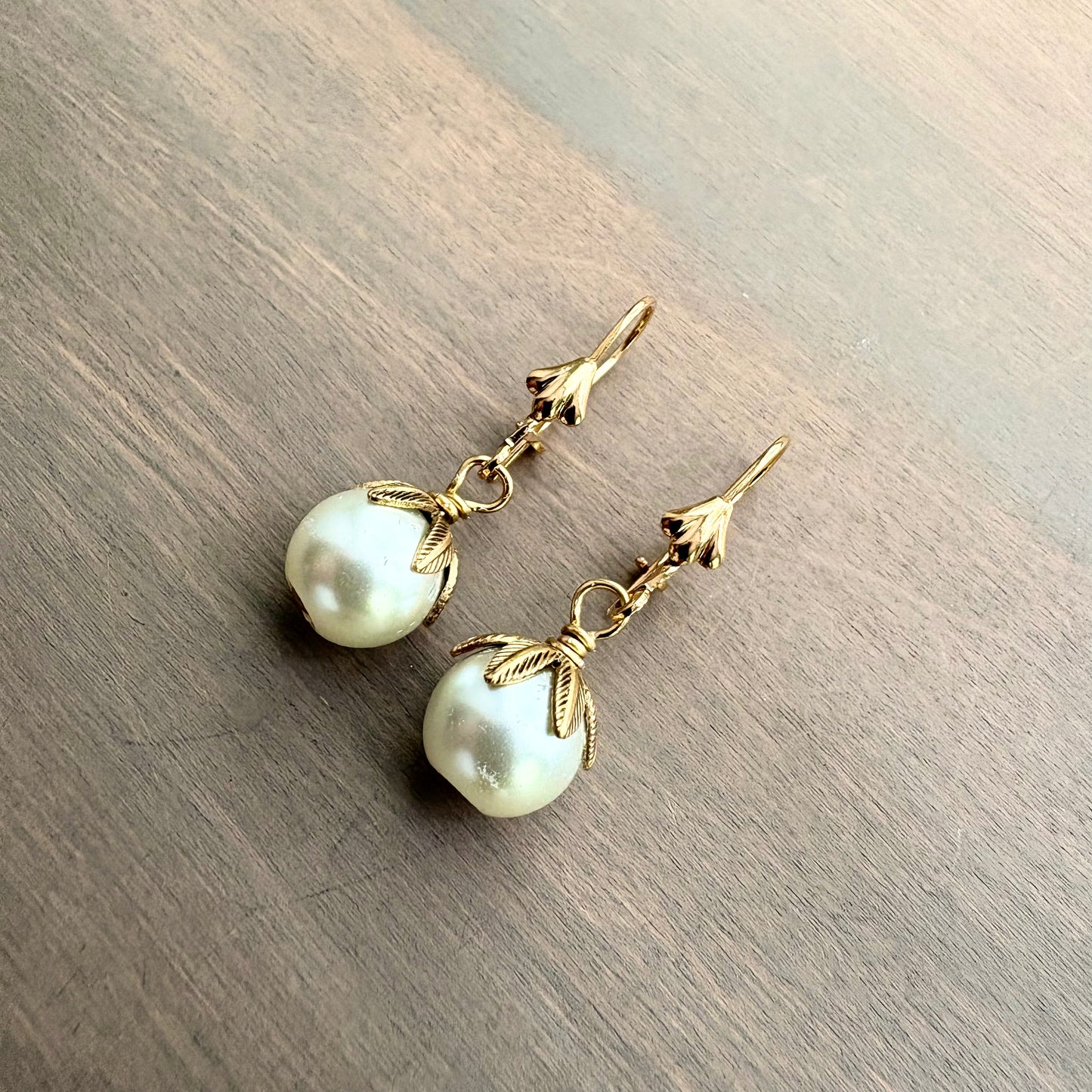 Classic Pearl Drop Earrings on Golden Hooks
