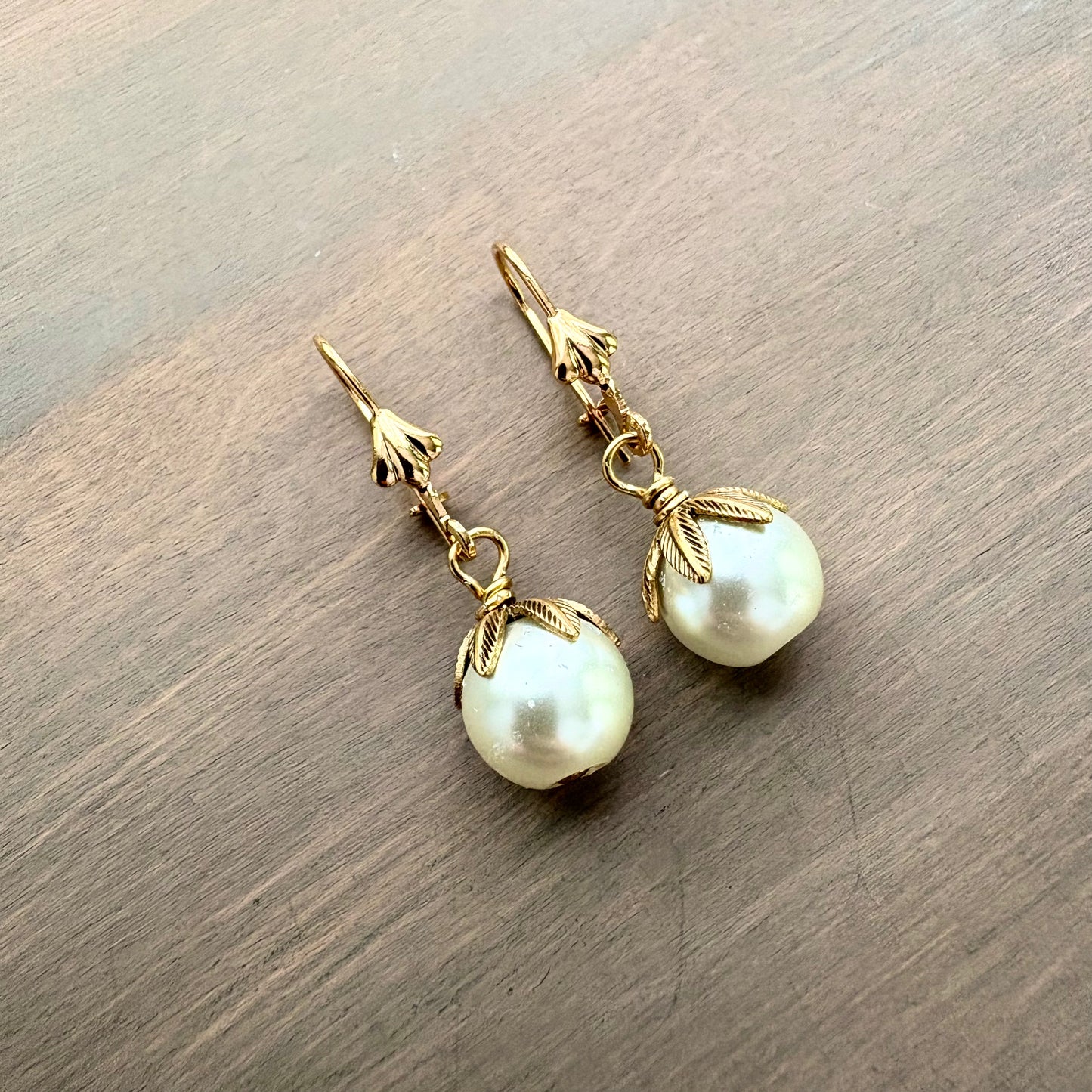 Classic Pearl Drop Earrings on Golden Hooks