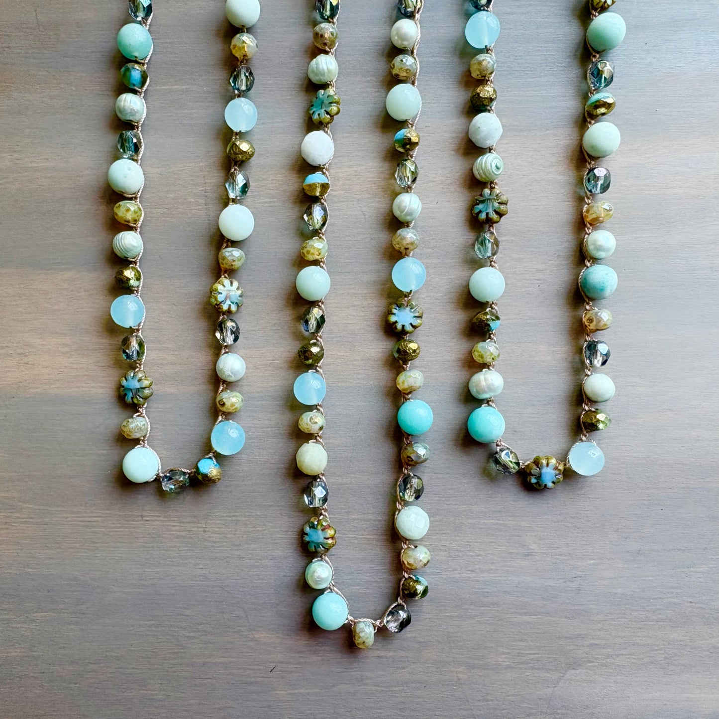 Beach Walk Necklace With Mix Of Stones And Pearls