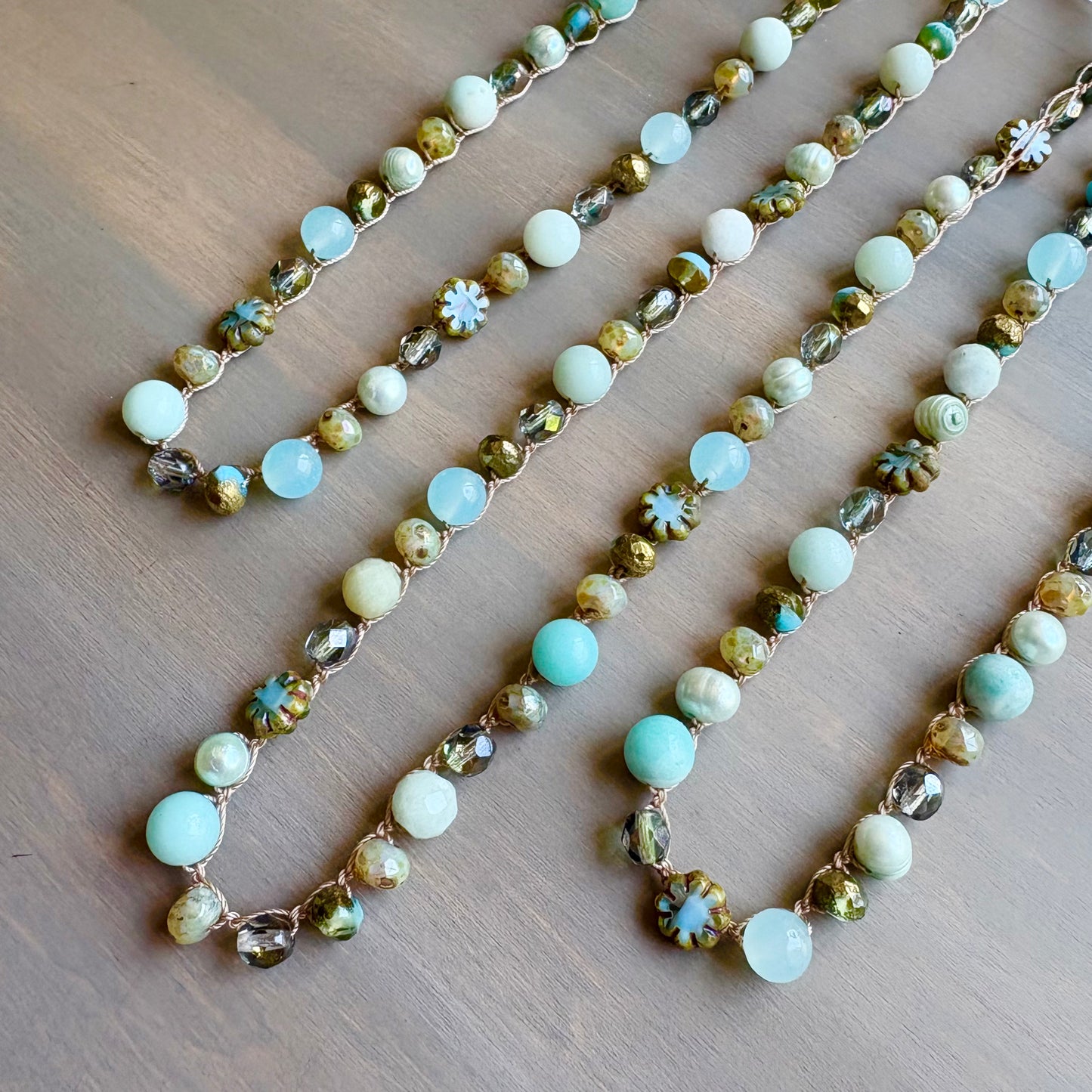 Beach Walk Necklace With Mix Of Stones And Pearls