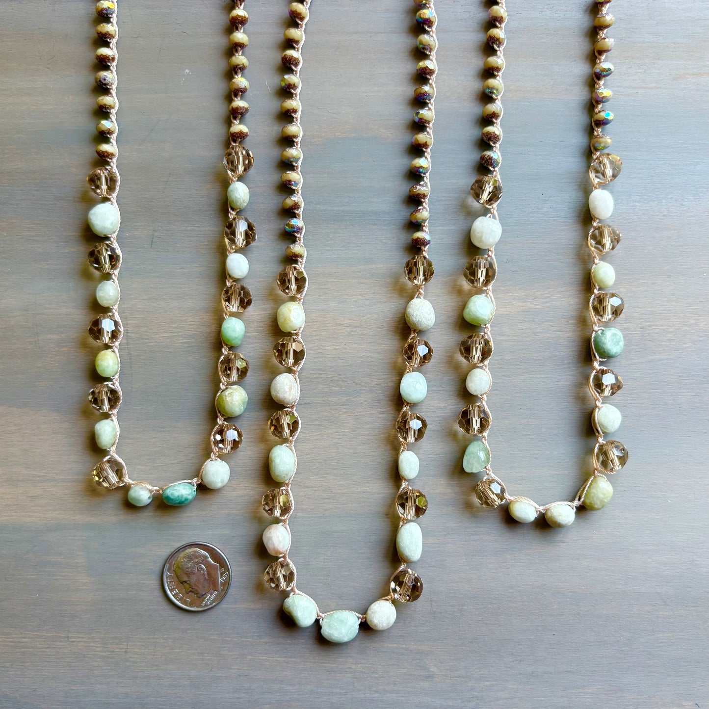 Jade And Crystal Seaside Charm Crocheted Layering Necklace