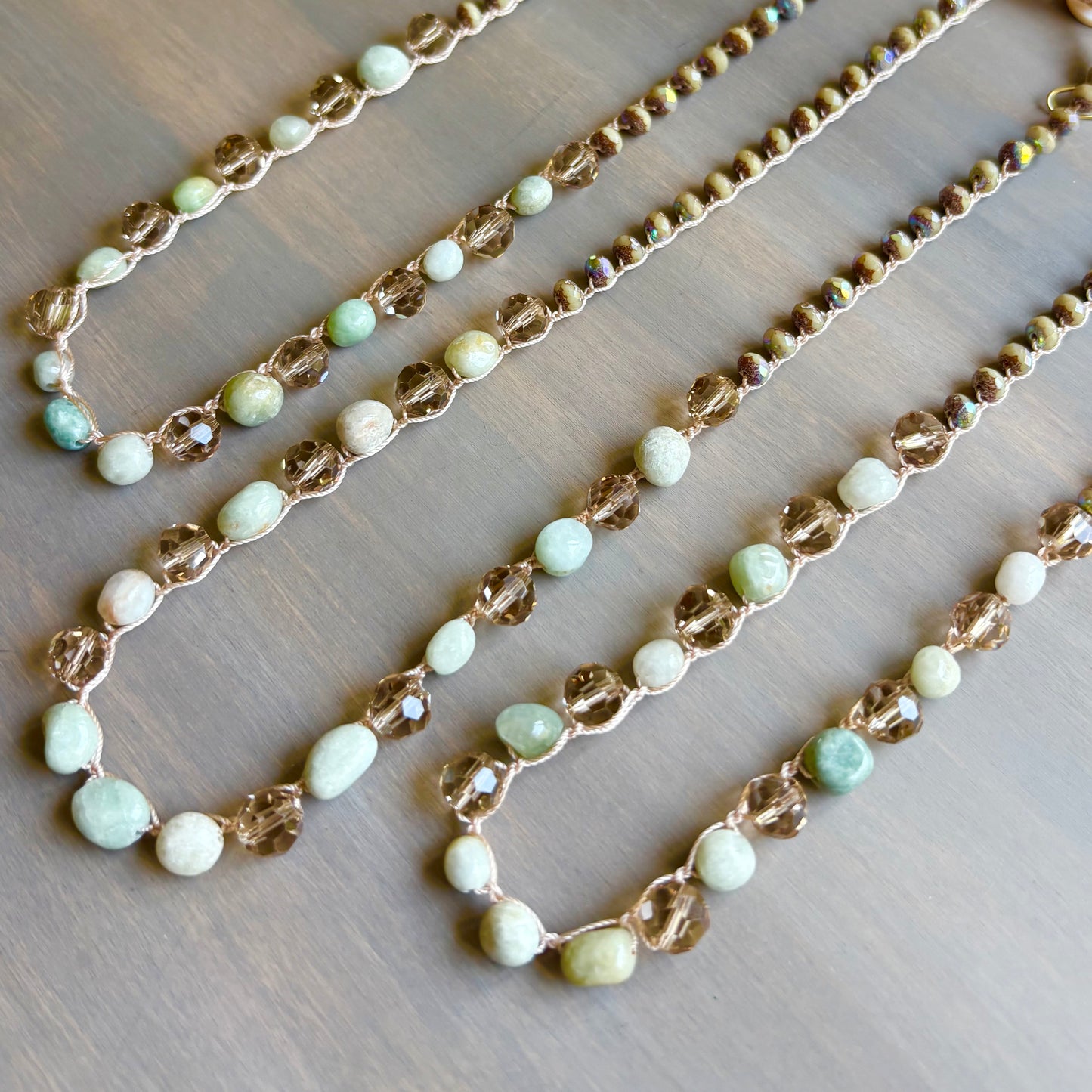 Jade And Crystal Seaside Charm Crocheted Layering Necklace