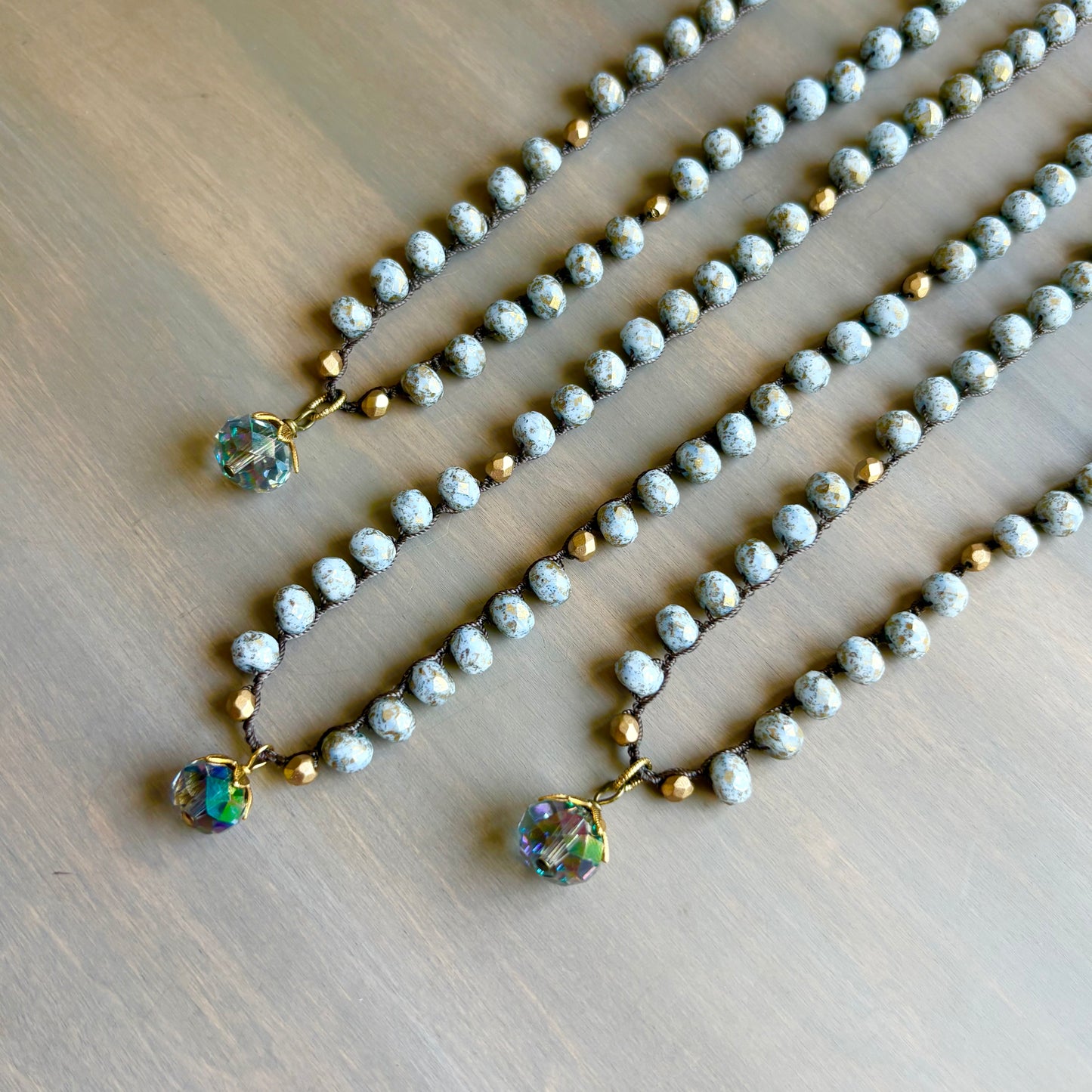 Sapphire Blue Drop With Cornflower Crocheted Crystal Necklace