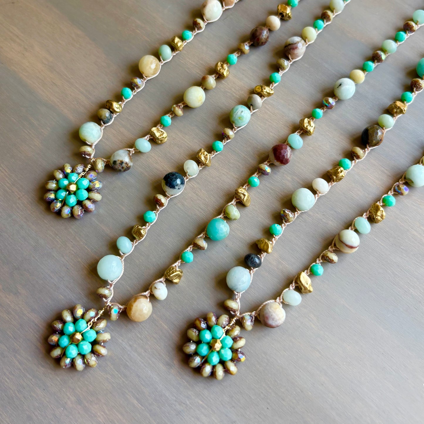 Seaside Charm Handmade Pendant on Crocheted Amazonite Necklace