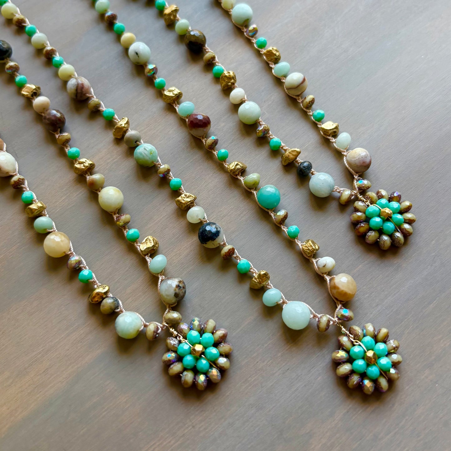 Seaside Charm Handmade Pendant on Crocheted Amazonite Necklace